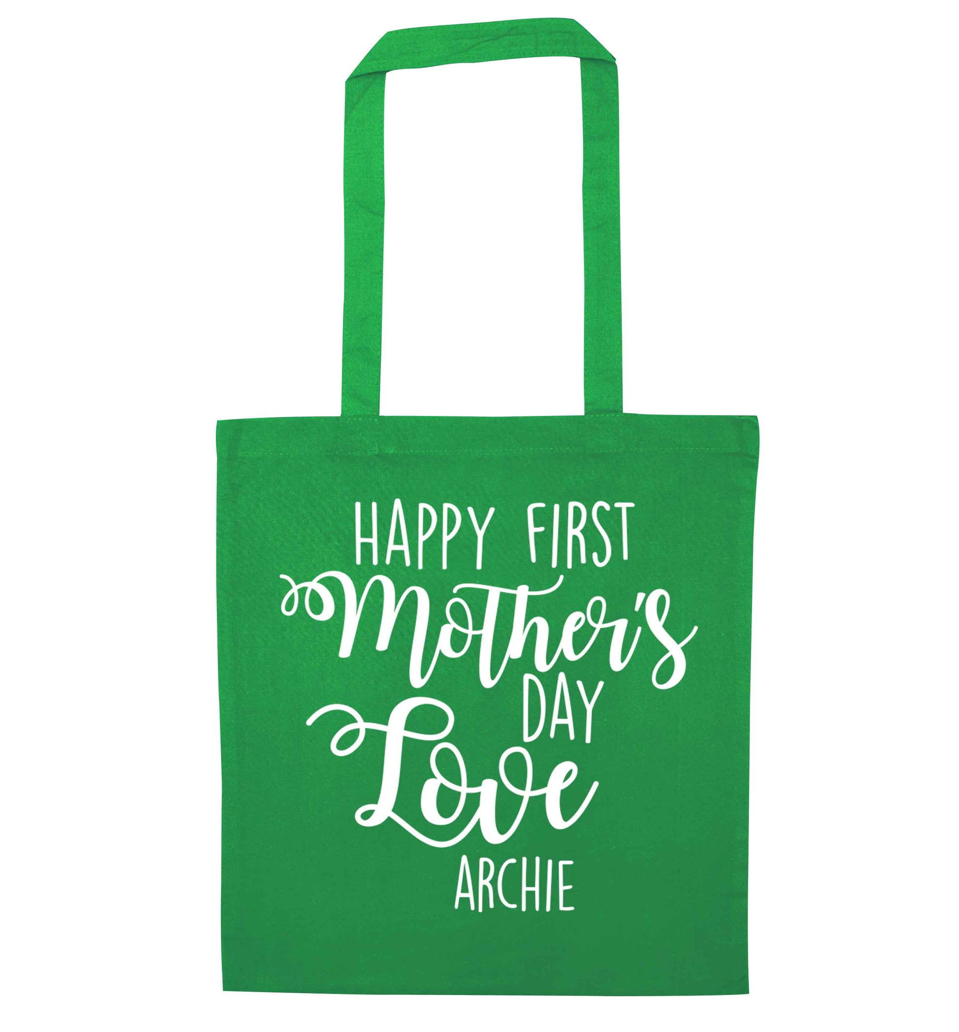 Personalised happy first mother's day love green tote bag
