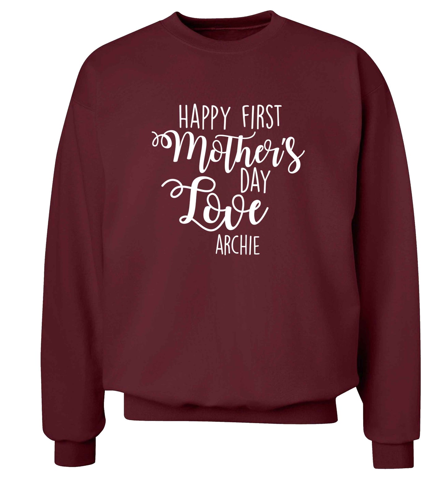 Personalised happy first mother's day love adult's unisex maroon sweater 2XL