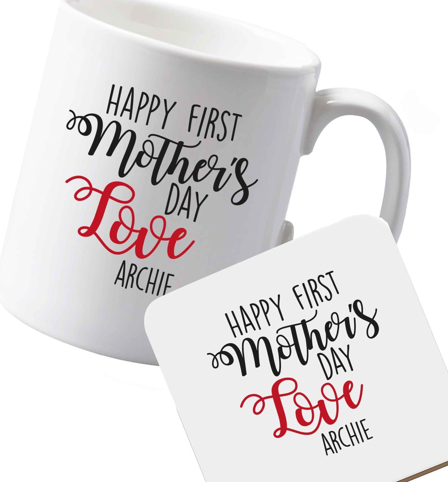 10 oz Ceramic mug and coaster Personalised happy first mother's day love both sides