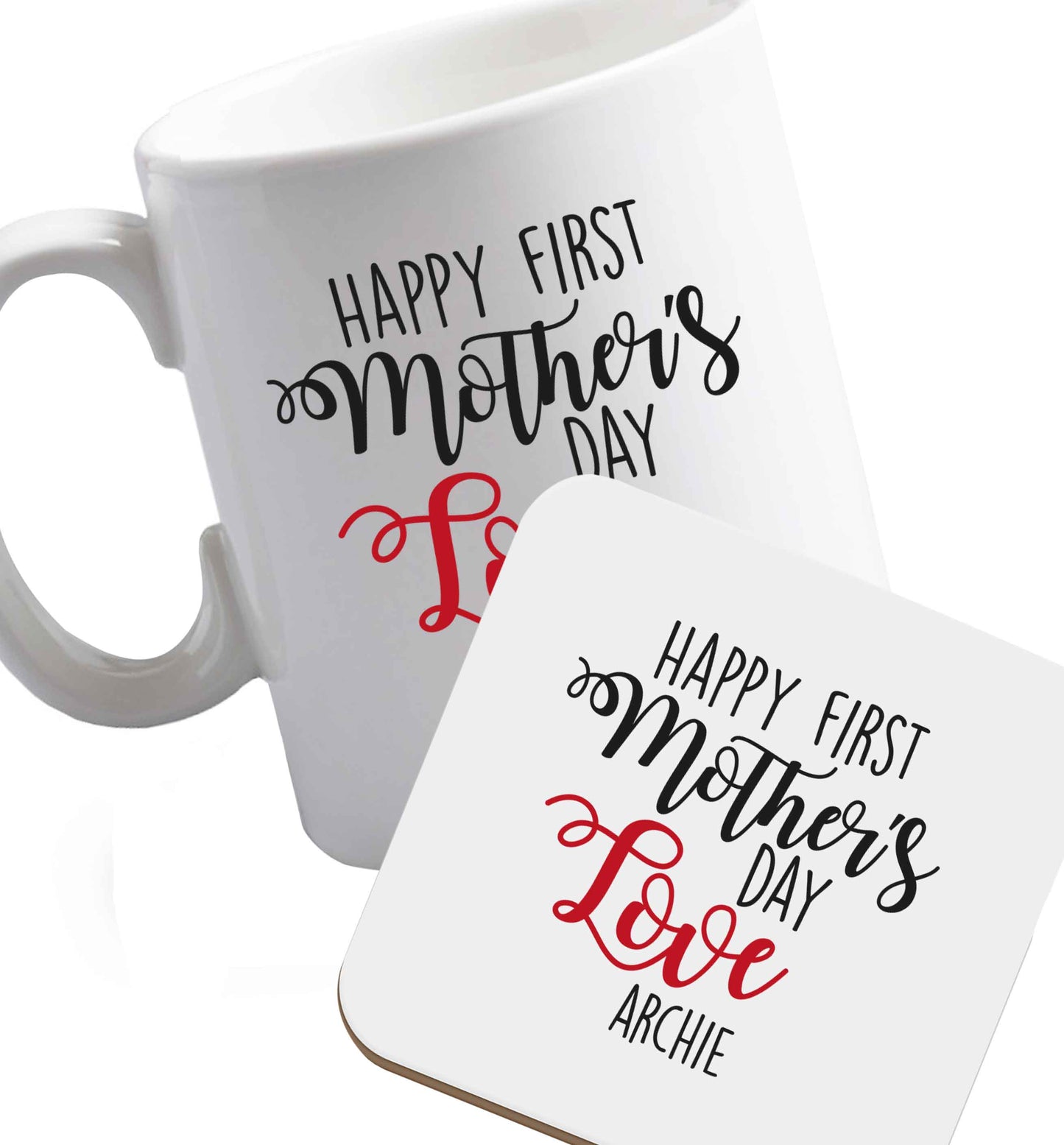 10 oz Mummy's first mother's day! ceramic mug and coaster set right handed
