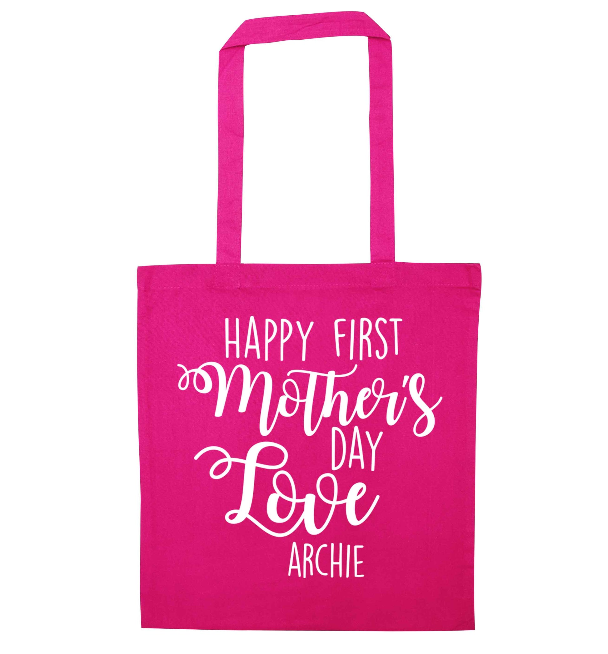 Personalised happy first mother's day love pink tote bag