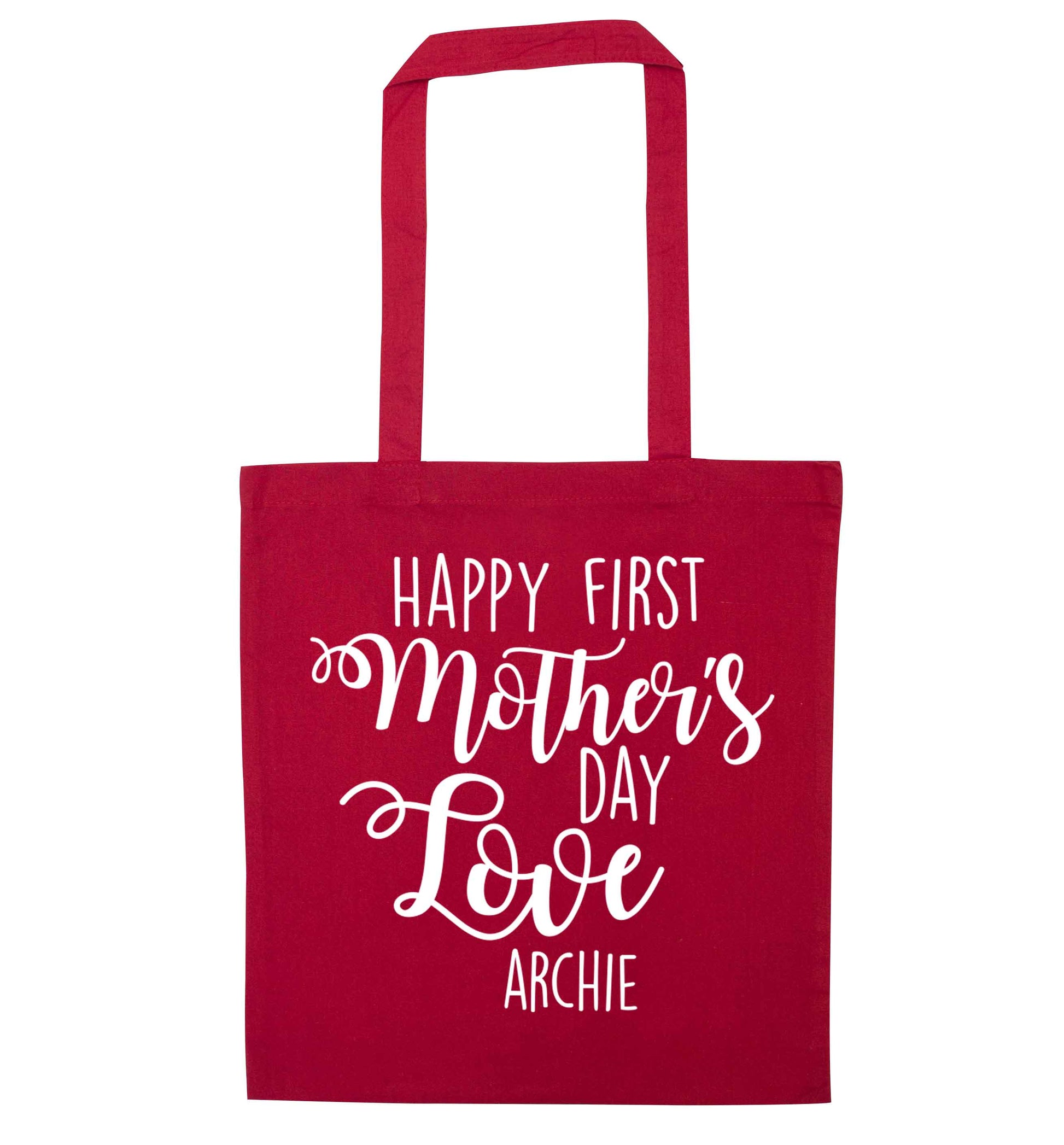 Personalised happy first mother's day love red tote bag