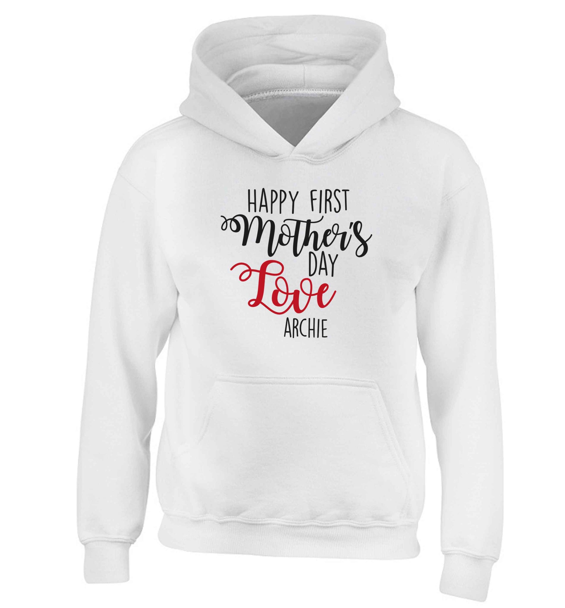 Personalised happy first mother's day love children's white hoodie 12-13 Years