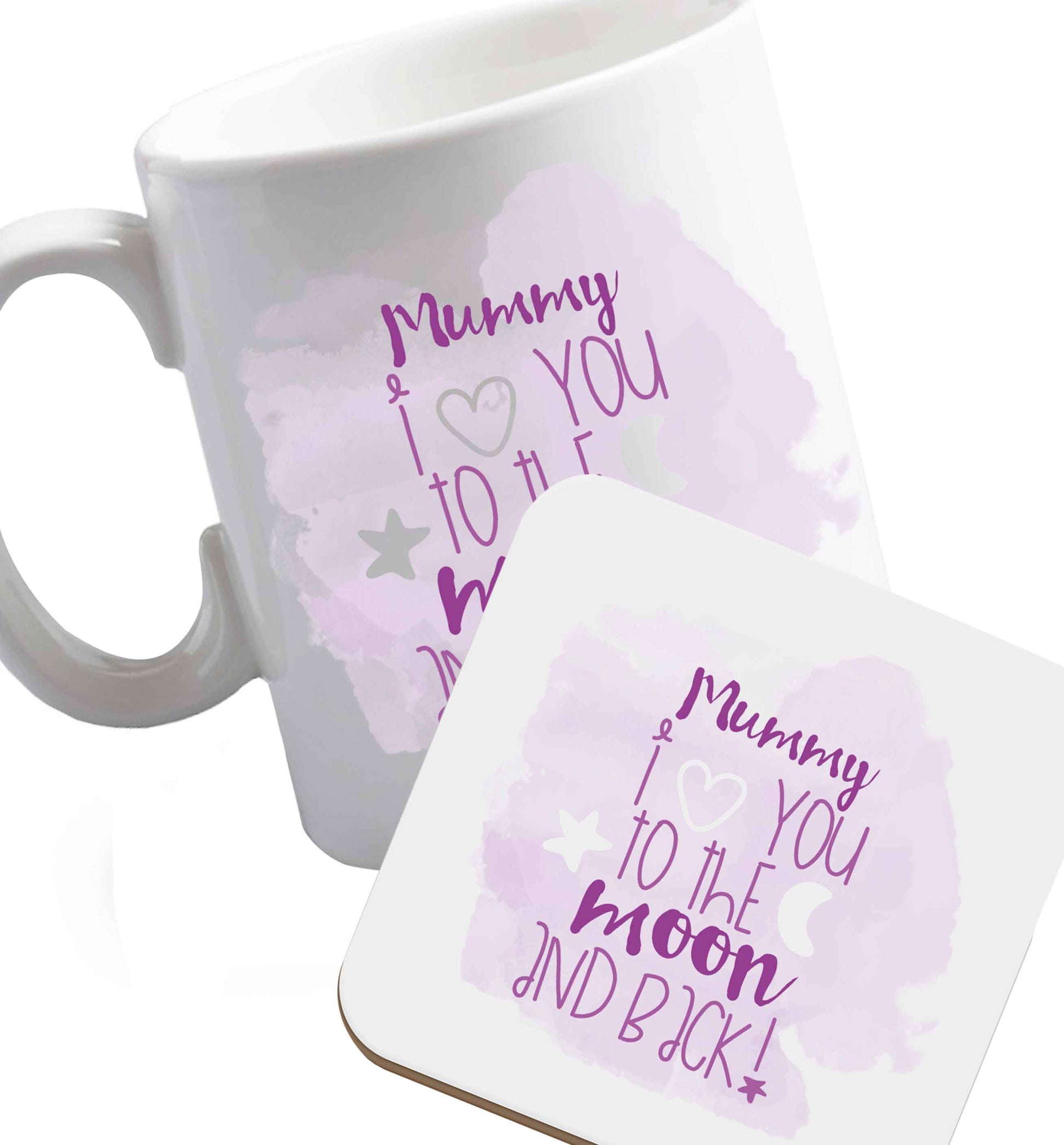 10 oz Mummy I love you to the moon and back ceramic mug and coaster set right handed