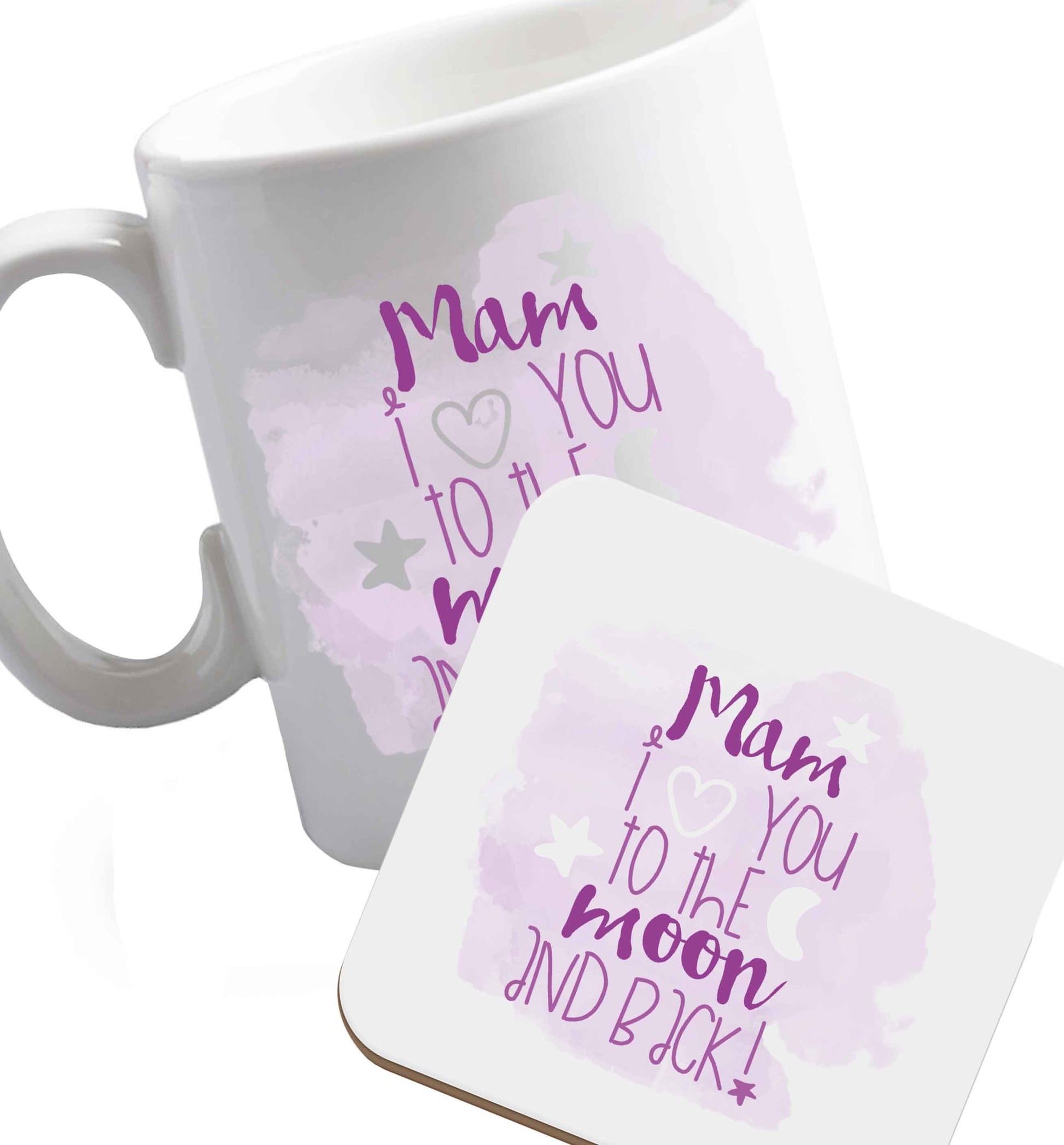 10 oz Mam I love you to the moon and back ceramic mug and coaster set right handed