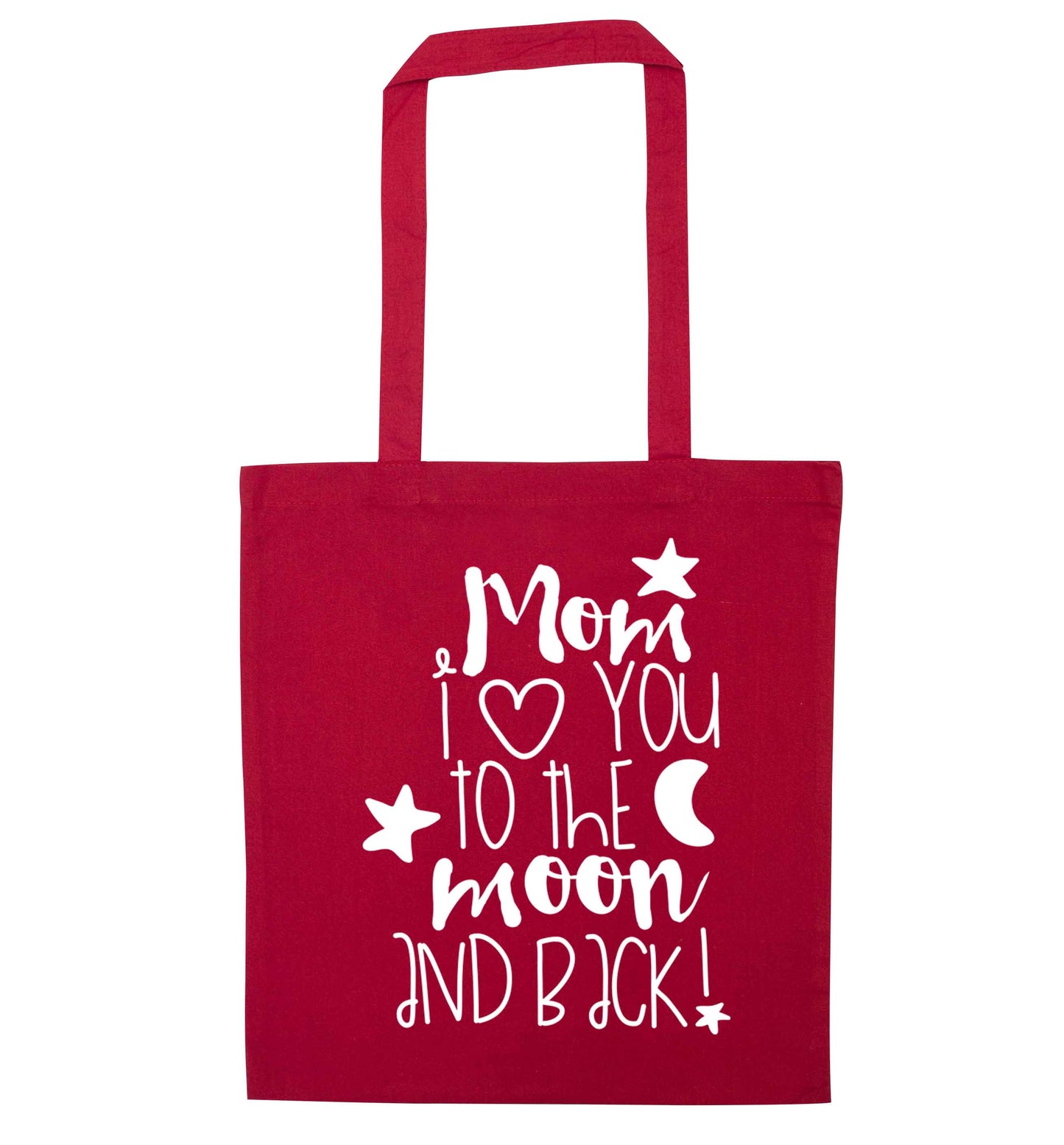 Mom I love you to the moon and back red tote bag