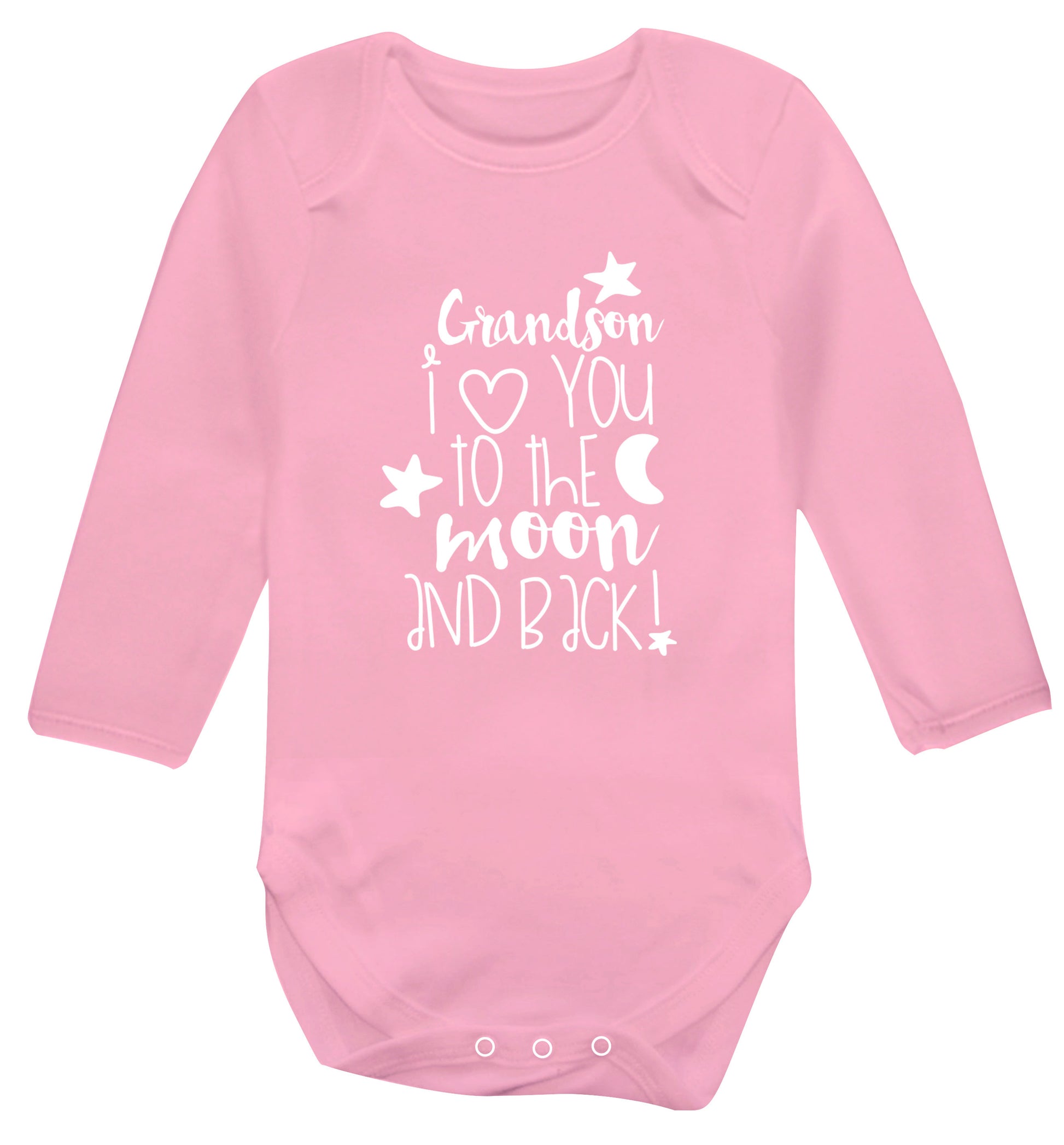 Grandson I love you to the moon and back Baby Vest long sleeved pale pink 6-12 months