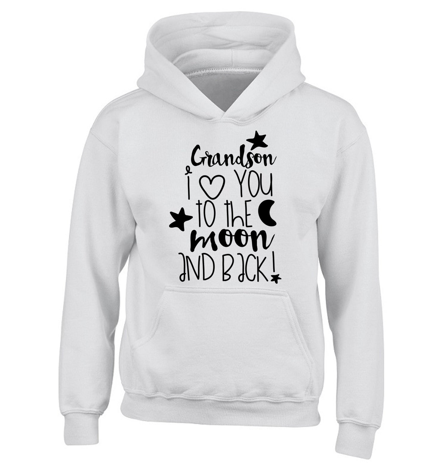 Grandson I love you to the moon and back children's white hoodie 12-14 Years
