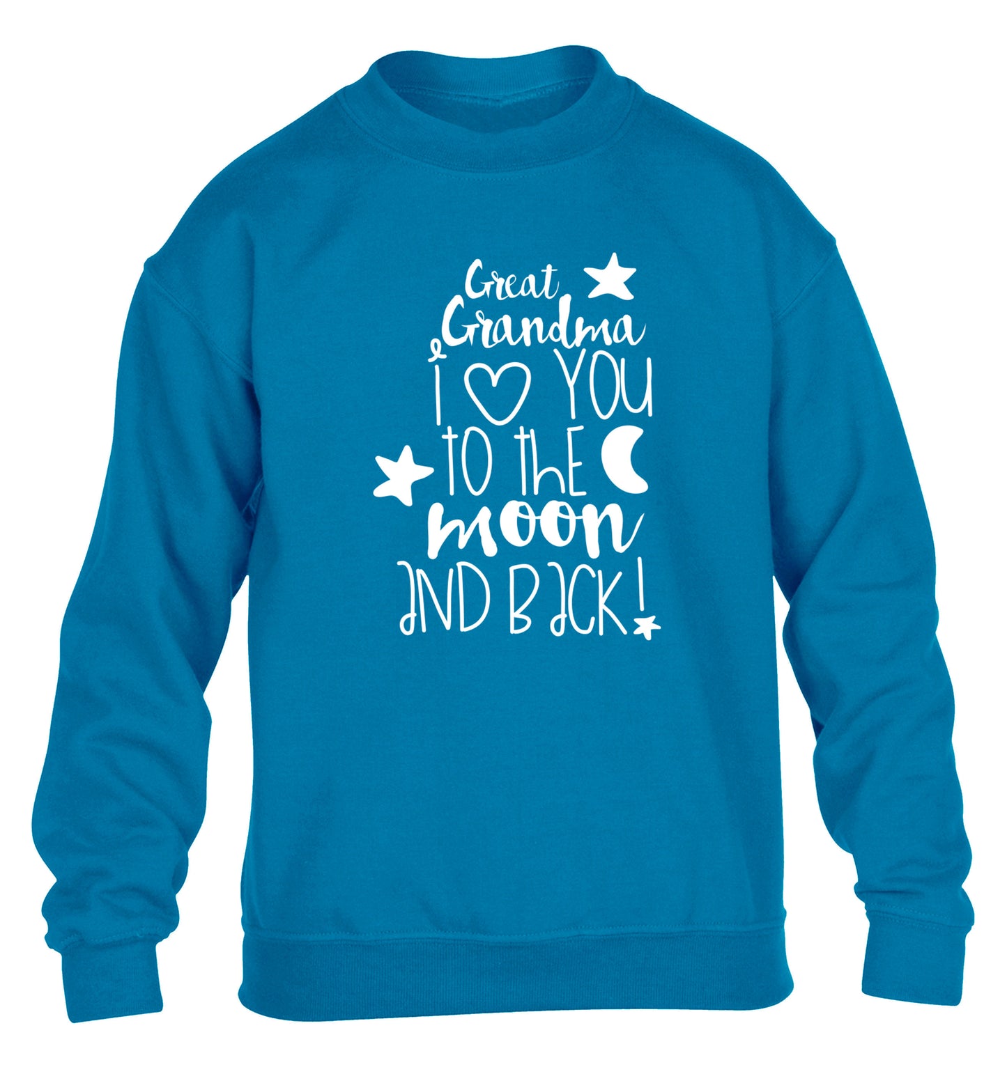 Great Grandma I love you to the moon and back children's blue  sweater 12-14 Years
