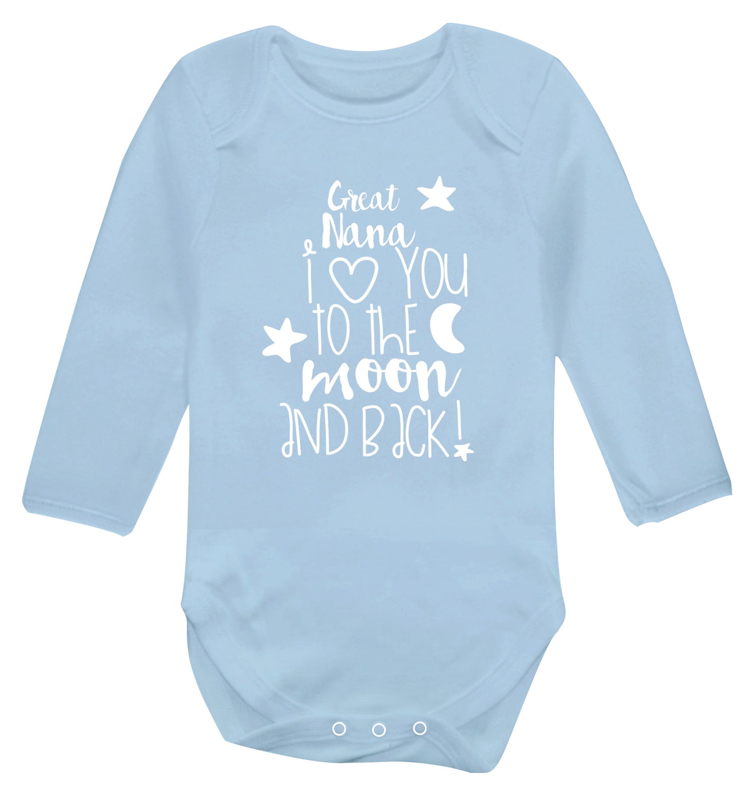 Great Nana I love you to the moon and back Baby Vest long sleeved pale blue 6-12 months