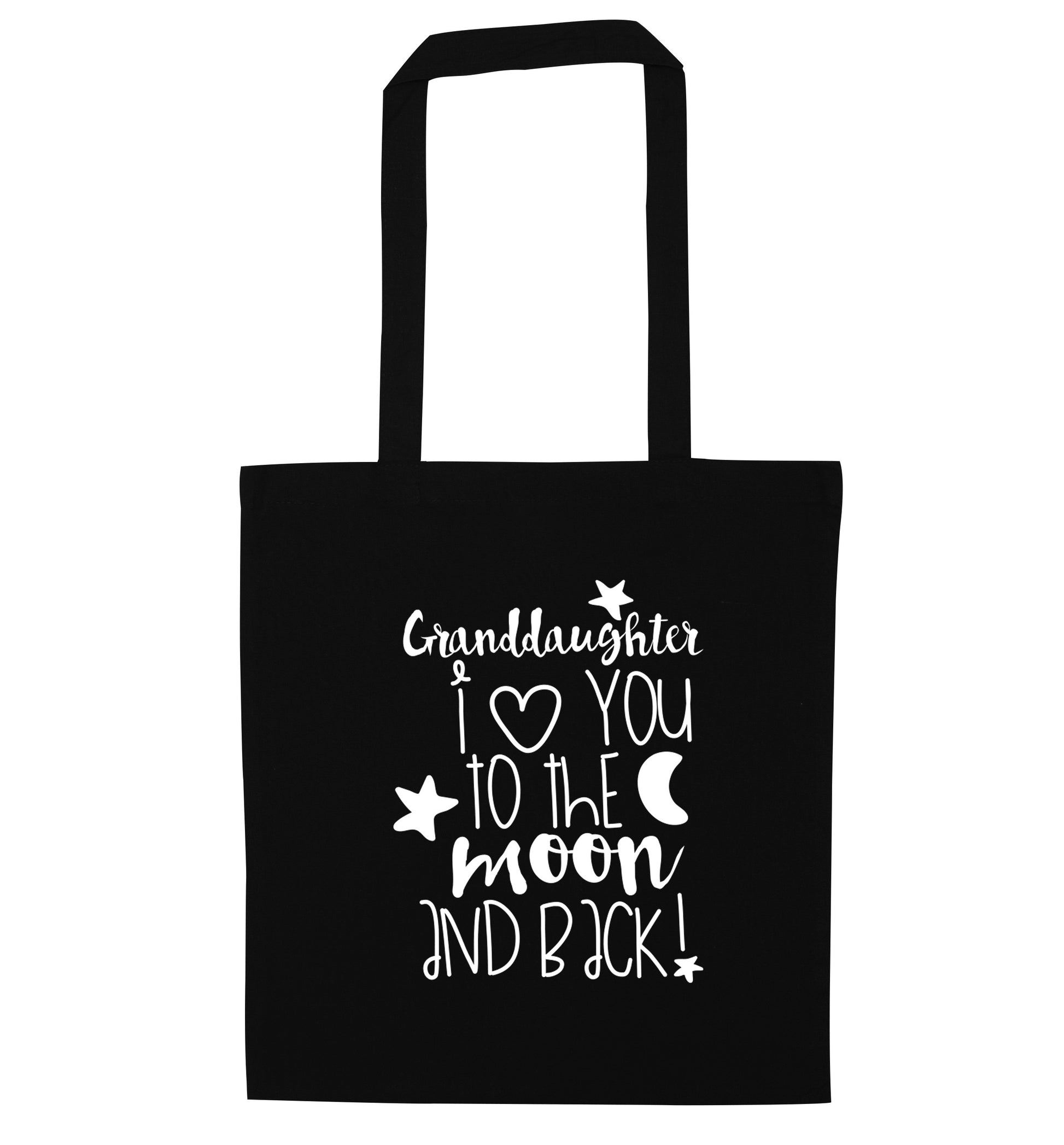 Granddaughter I love you to the moon and back black tote bag