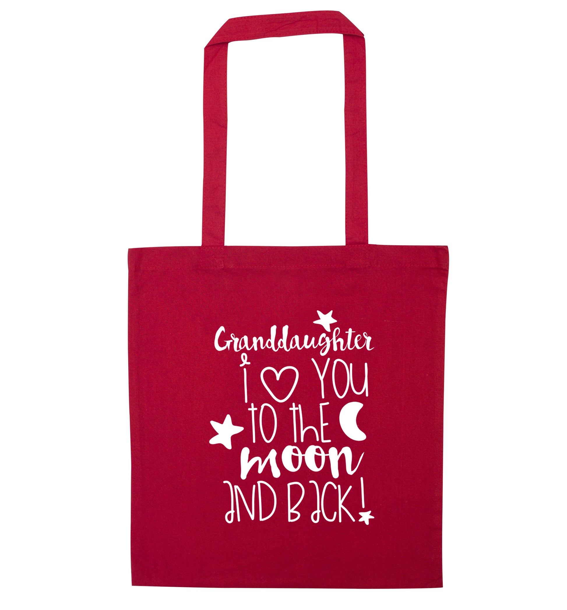Granddaughter I love you to the moon and back red tote bag