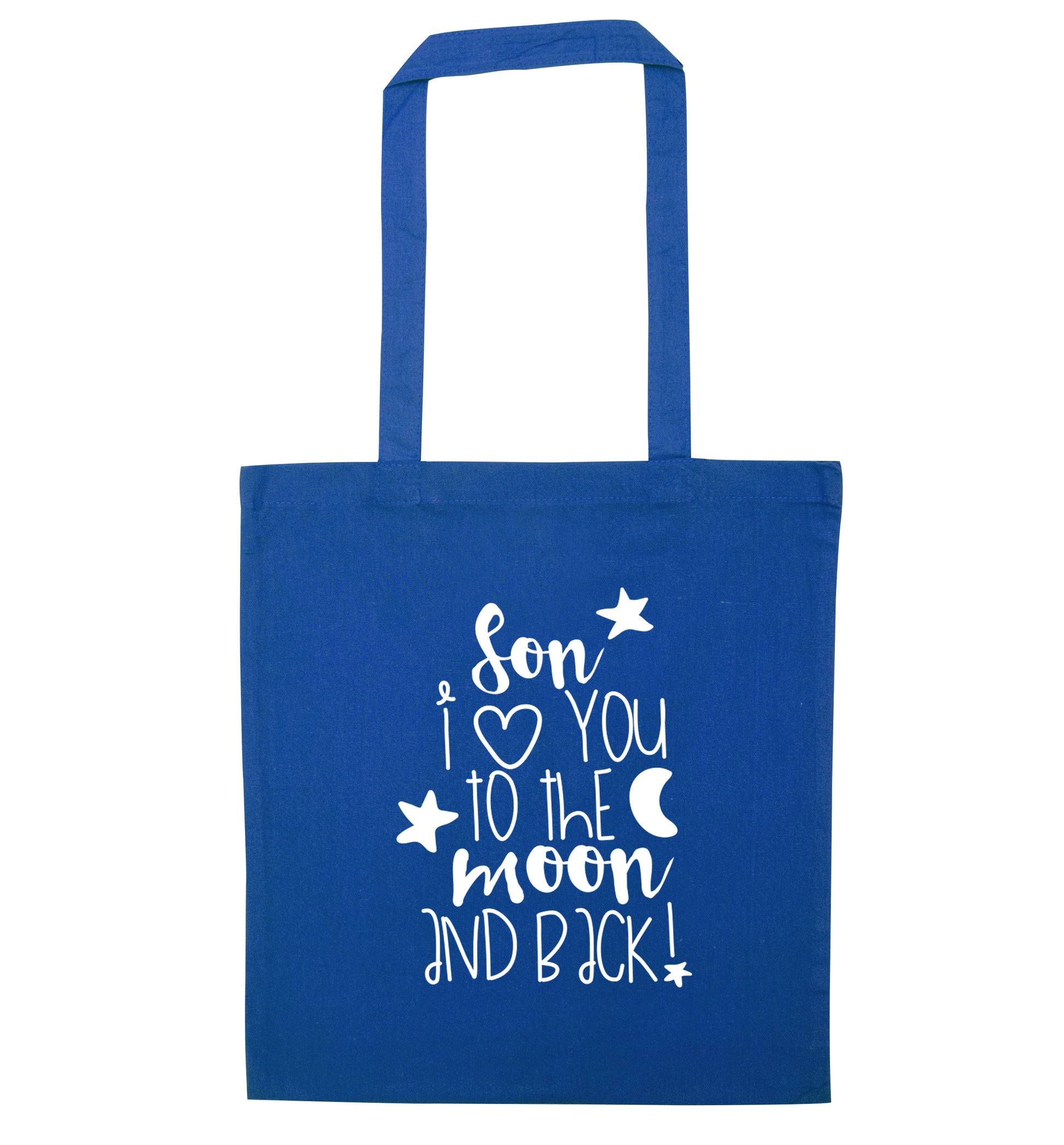 Son I love you to the moon and back blue tote bag