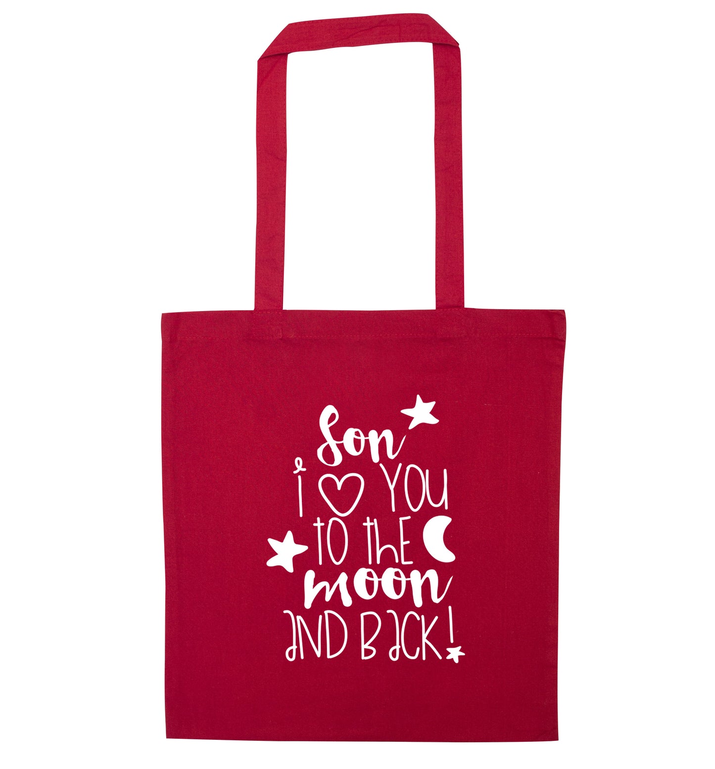 Son I love you to the moon and back red tote bag