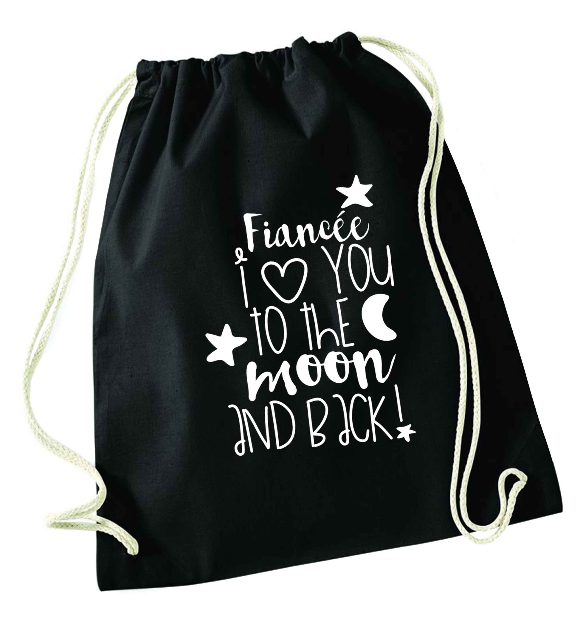 Fiancée I love you to the moon and back black drawstring bag