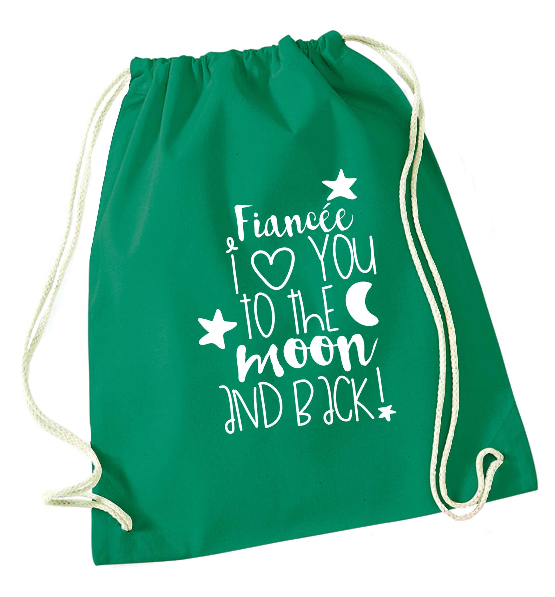 Fiancée I love you to the moon and back green drawstring bag