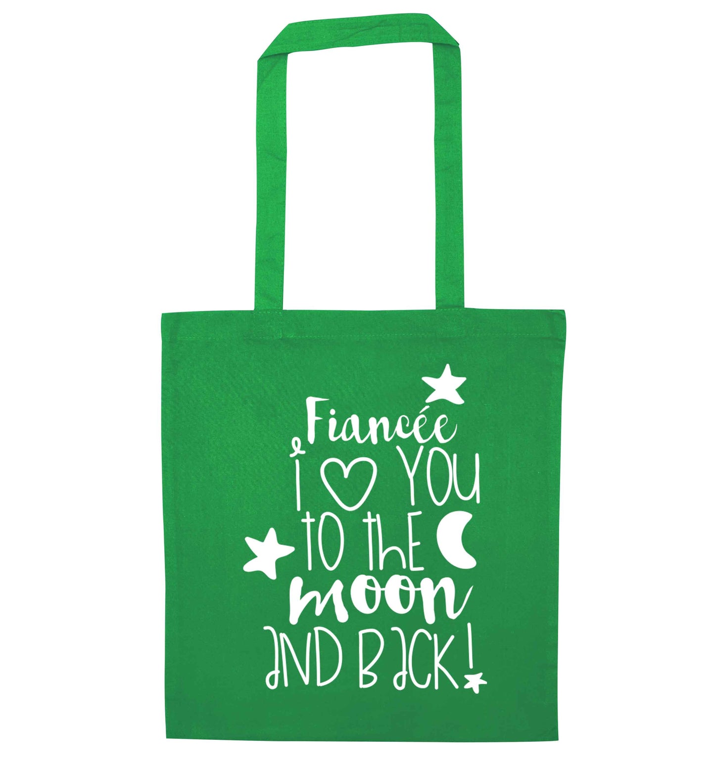 Fiancée I love you to the moon and back green tote bag