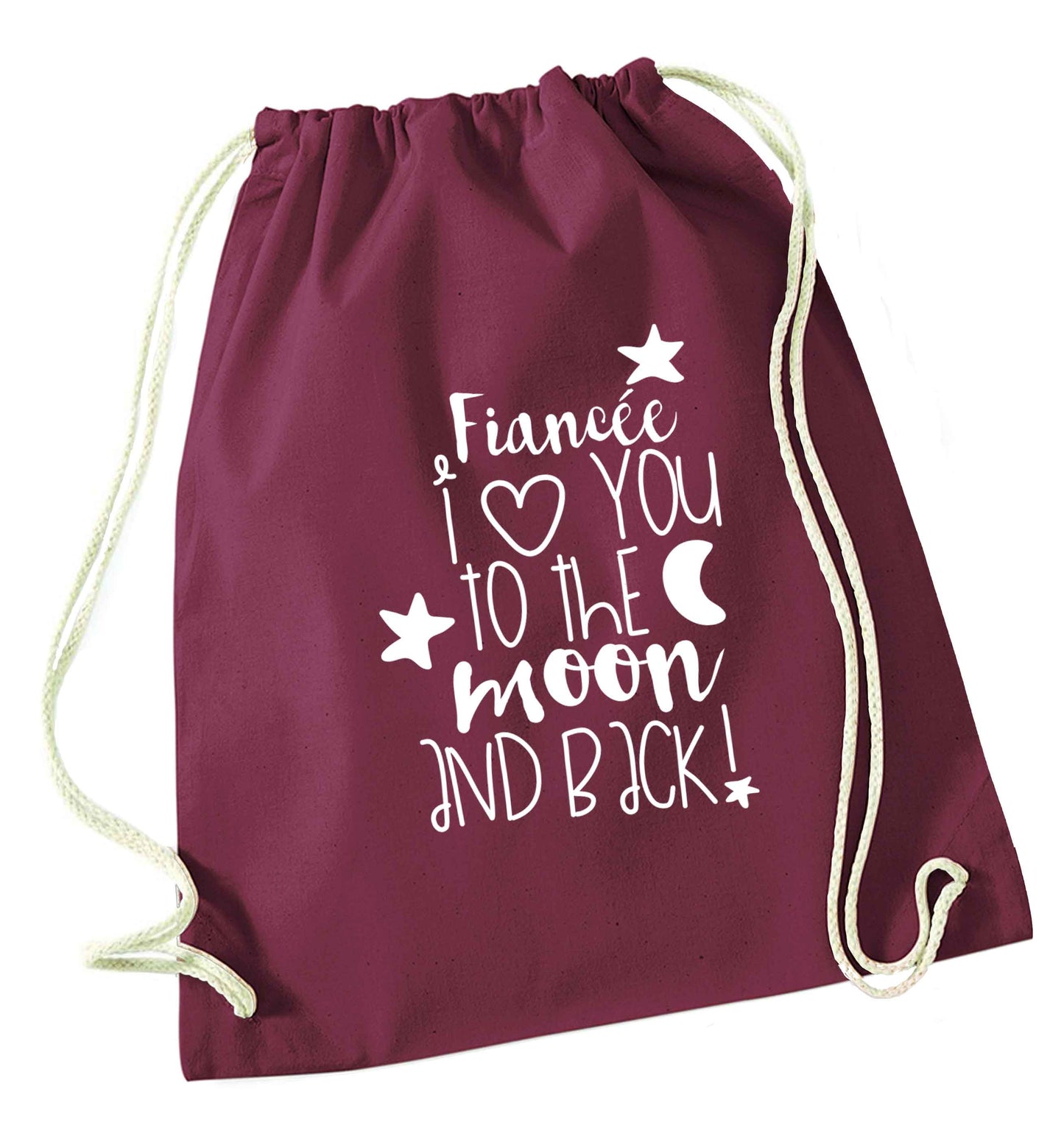 Fiancée I love you to the moon and back maroon drawstring bag