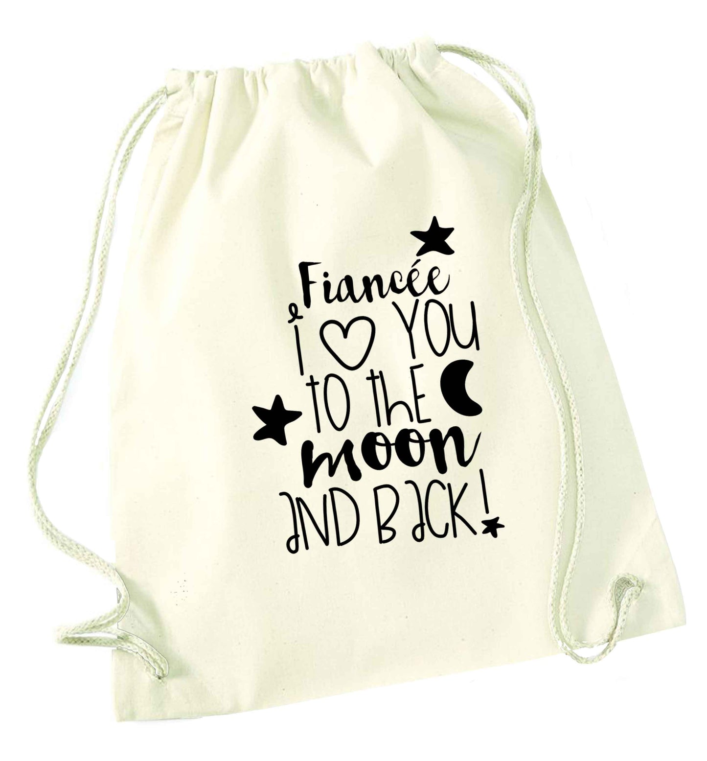 Fiancée I love you to the moon and back natural drawstring bag