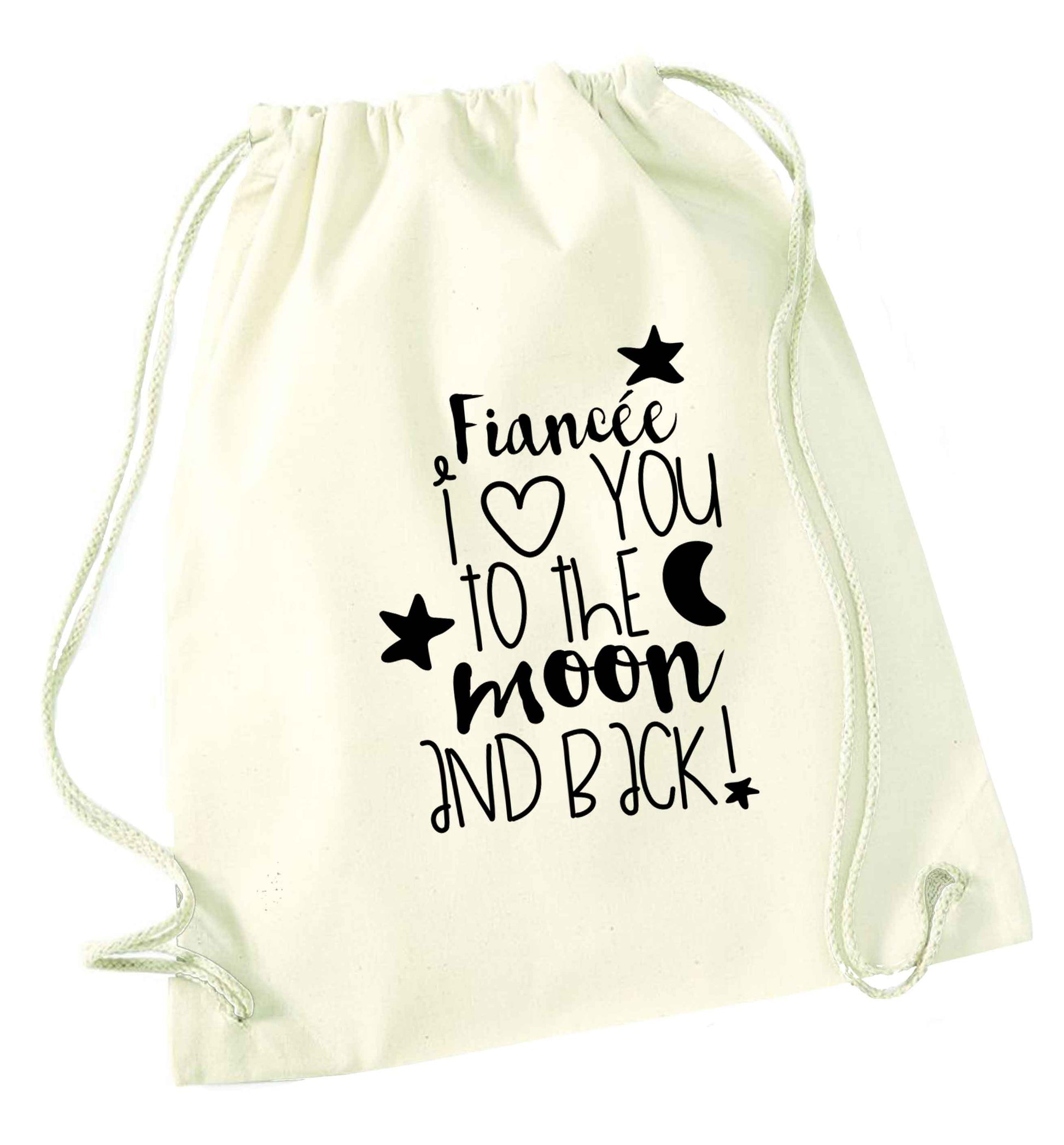 Fiancée I love you to the moon and back natural drawstring bag