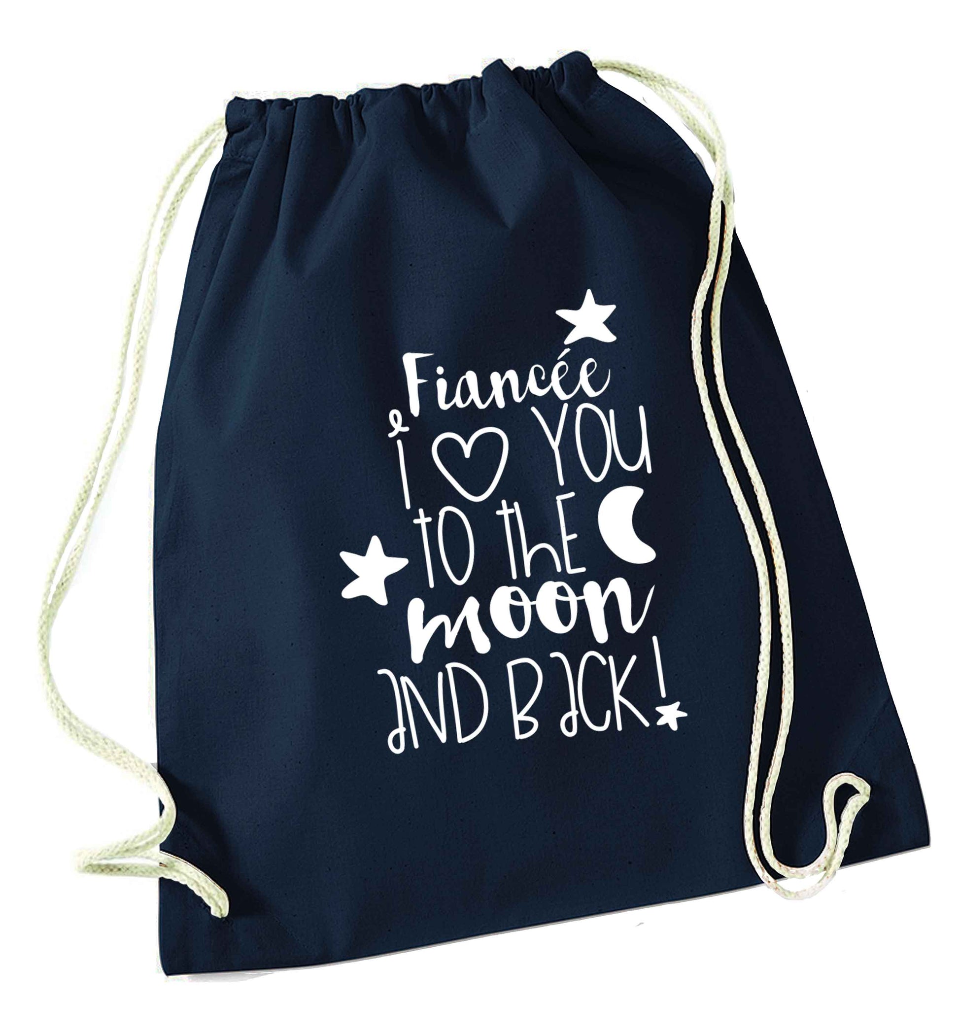 Fiancée I love you to the moon and back navy drawstring bag