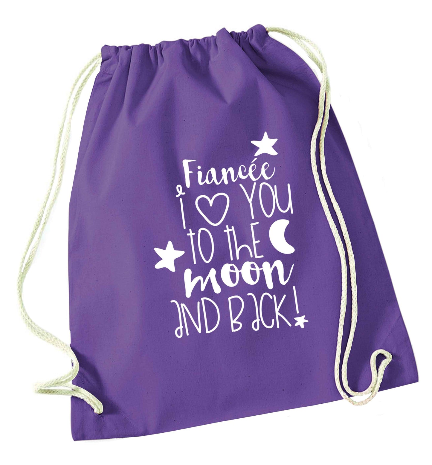 Fiancée I love you to the moon and back purple drawstring bag