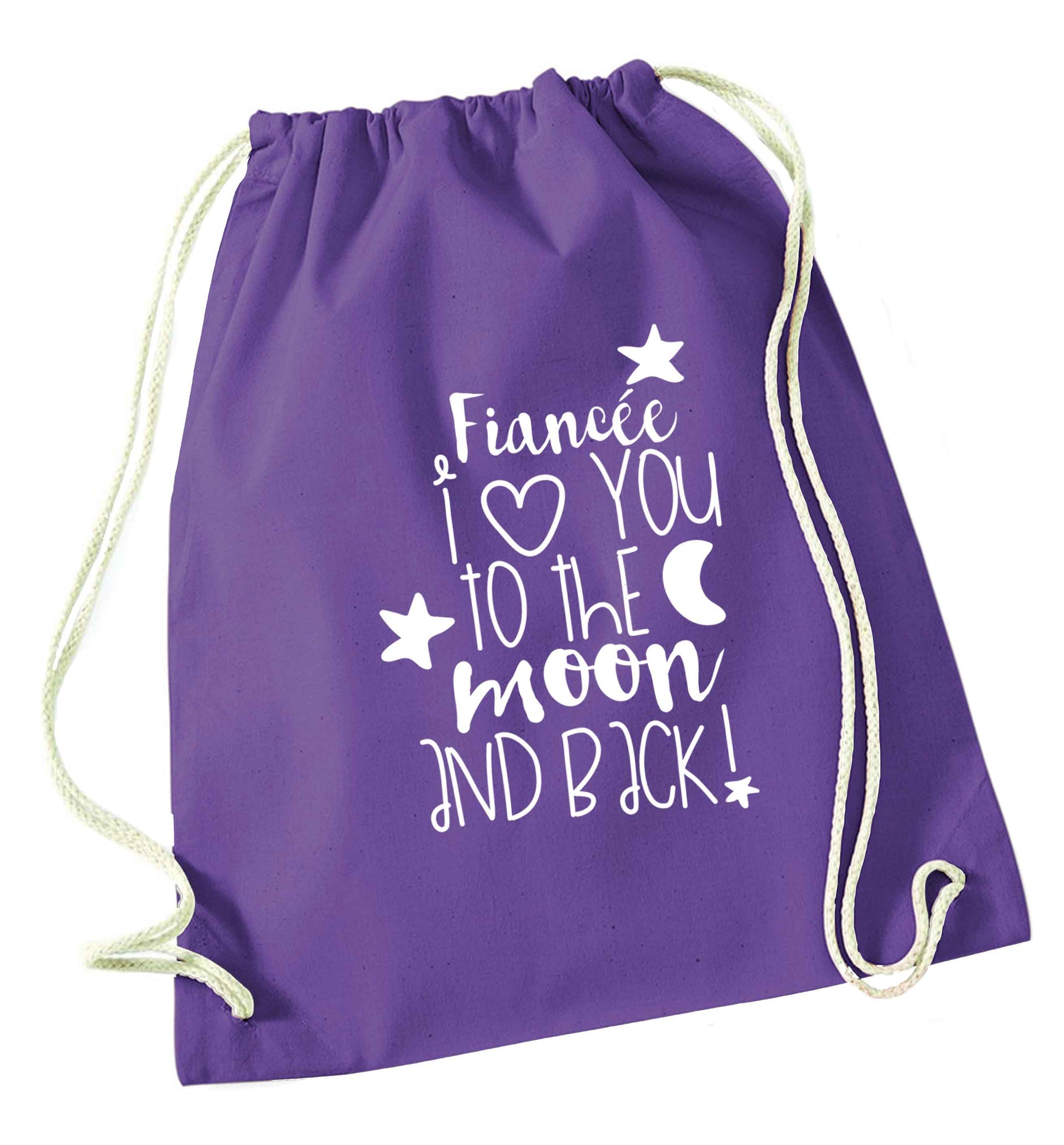 Fiancée I love you to the moon and back purple drawstring bag