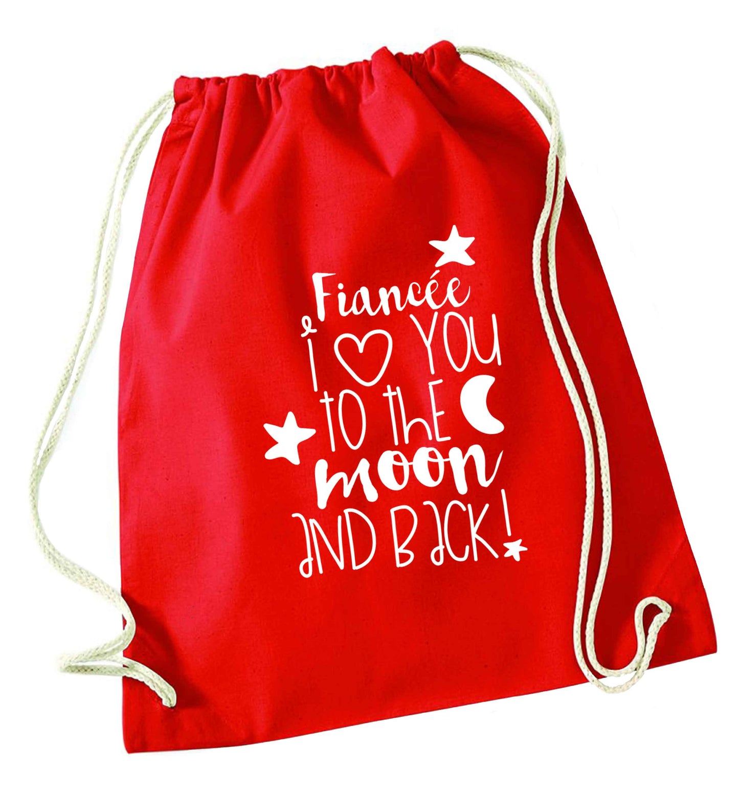 Fiancée I love you to the moon and back red drawstring bag 