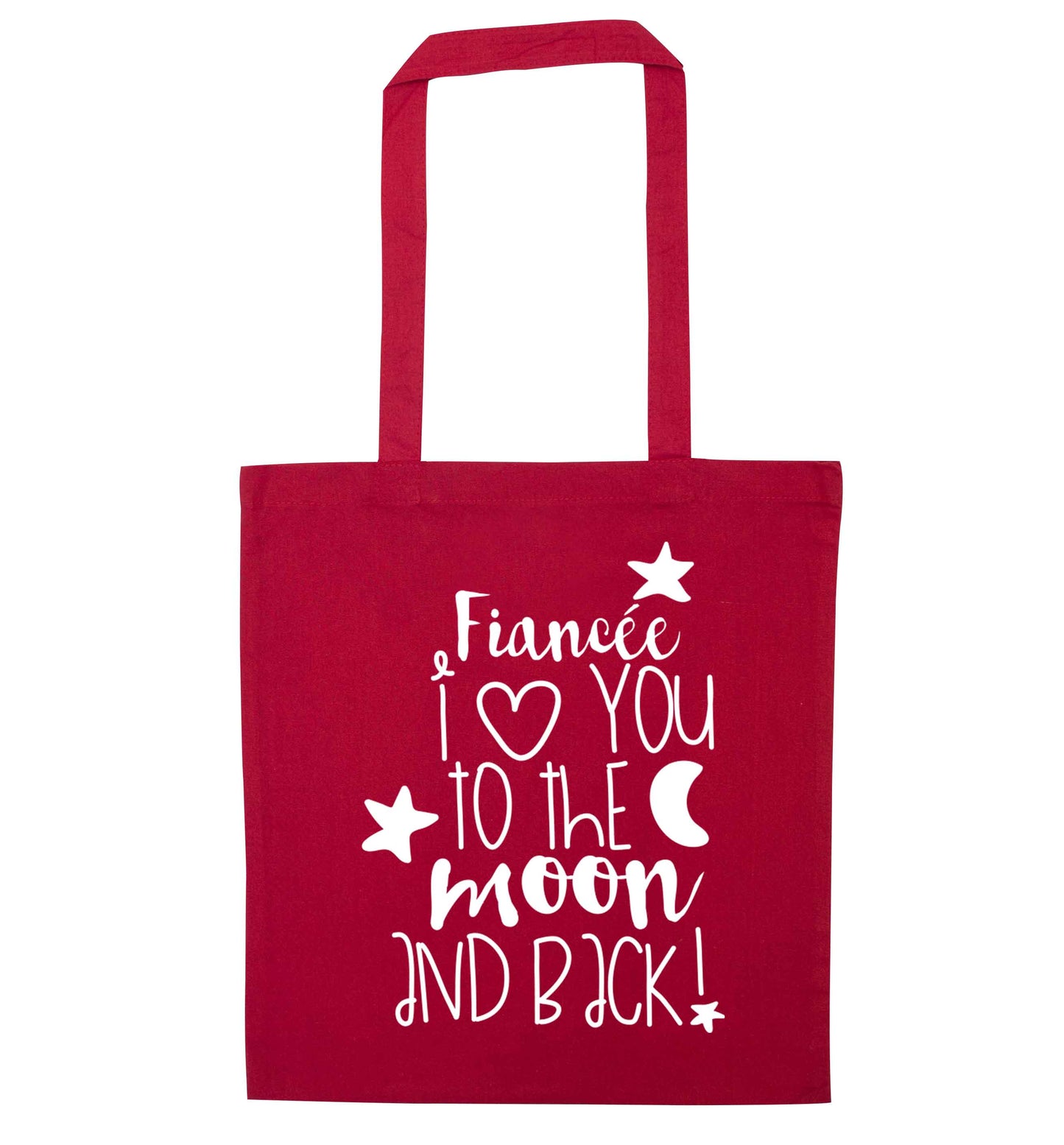 Fiancée I love you to the moon and back red tote bag