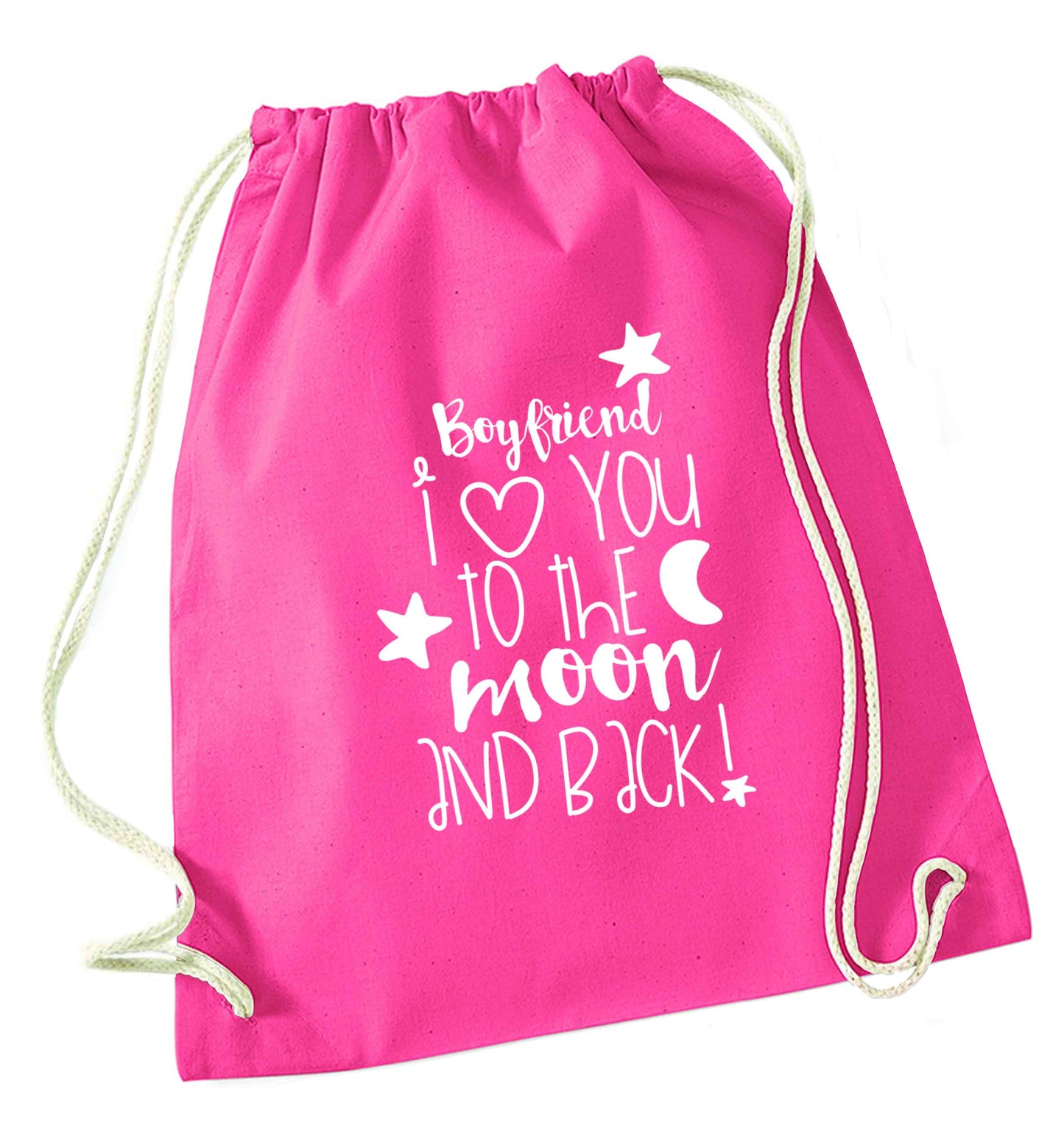 Boyfriend I love you to the moon and back pink drawstring bag
