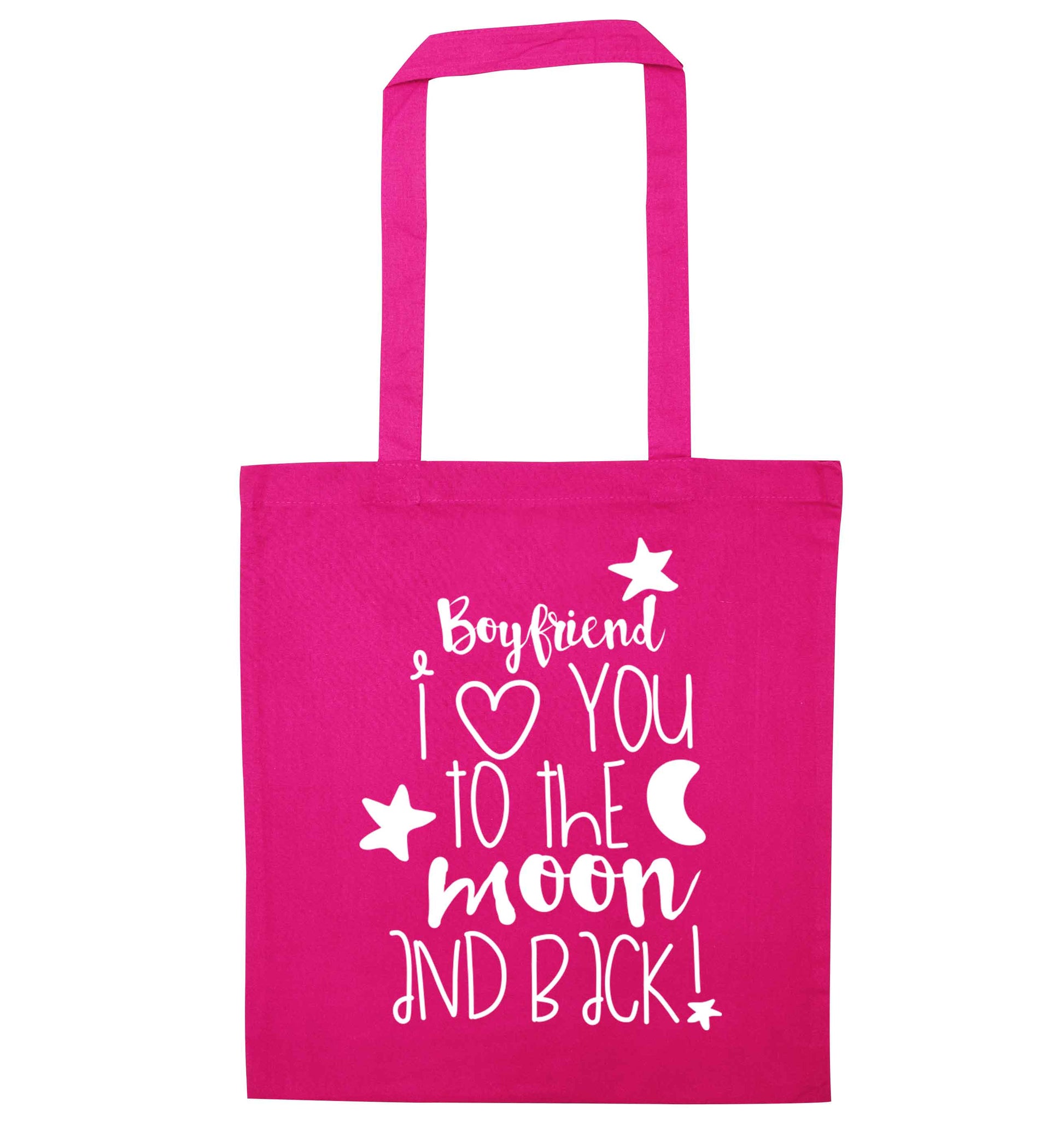Boyfriend I love you to the moon and back pink tote bag