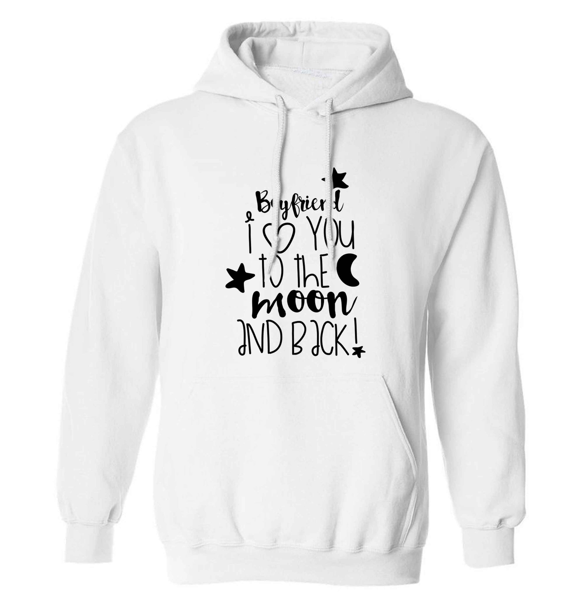 Boyfriend I love you to the moon and back adults unisex white hoodie 2XL