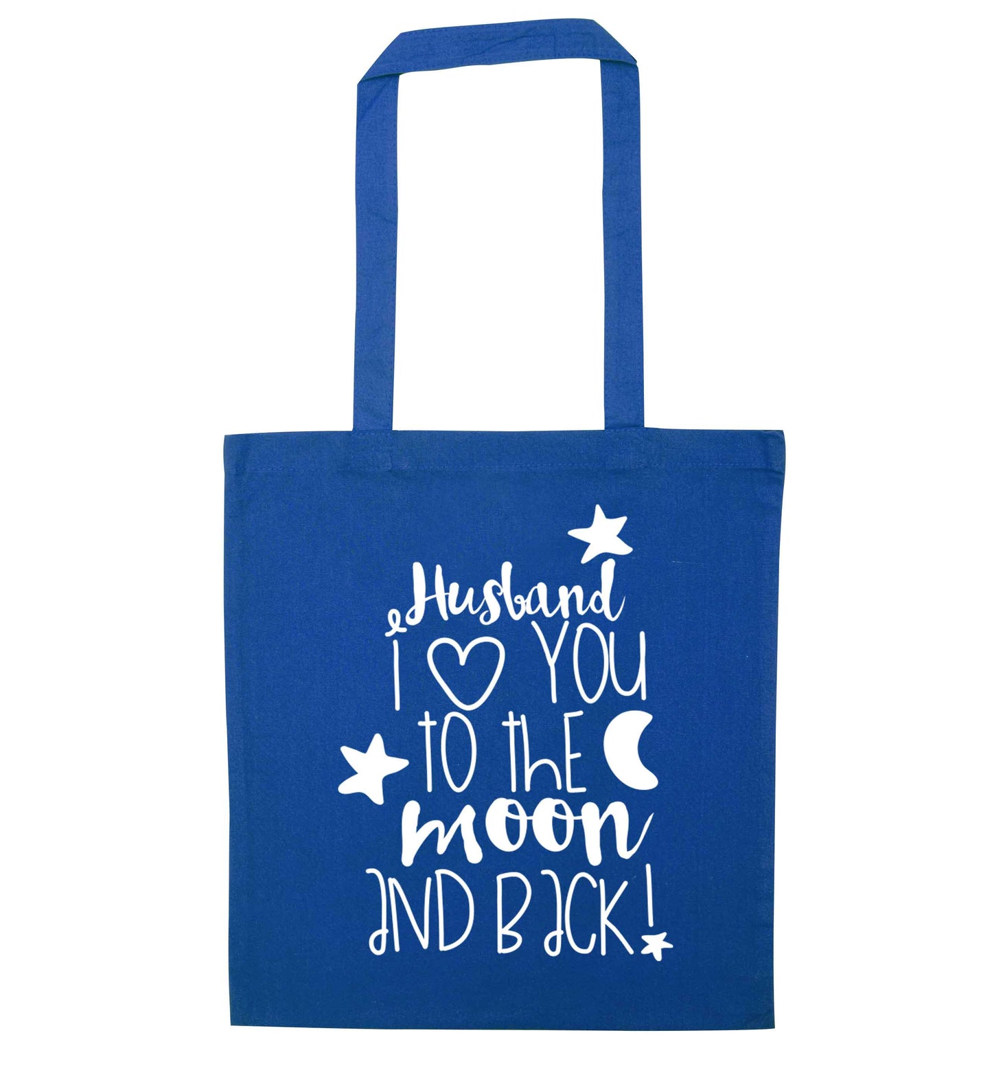 Husband I love you to the moon and back blue tote bag