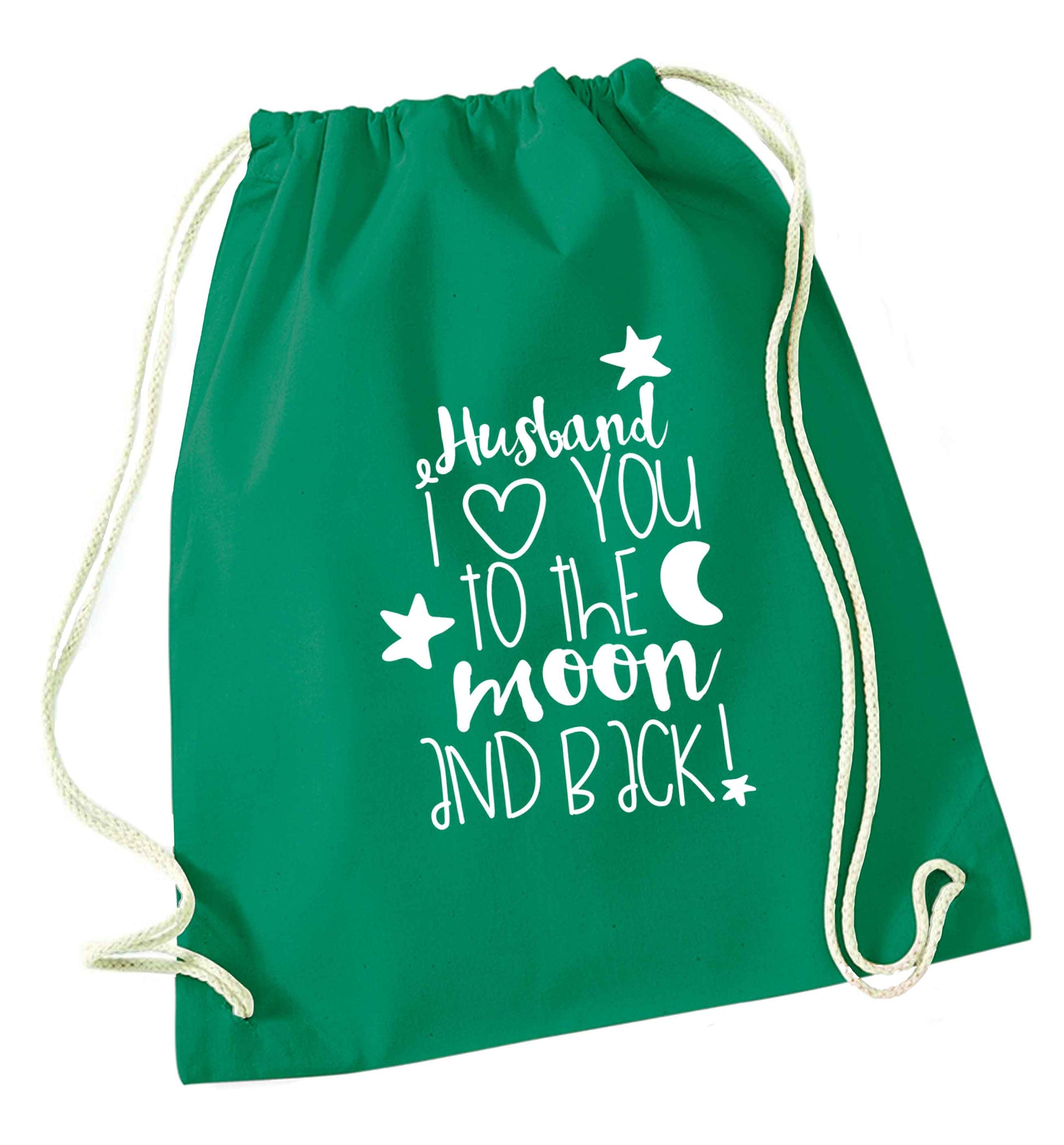 Husband I love you to the moon and back green drawstring bag
