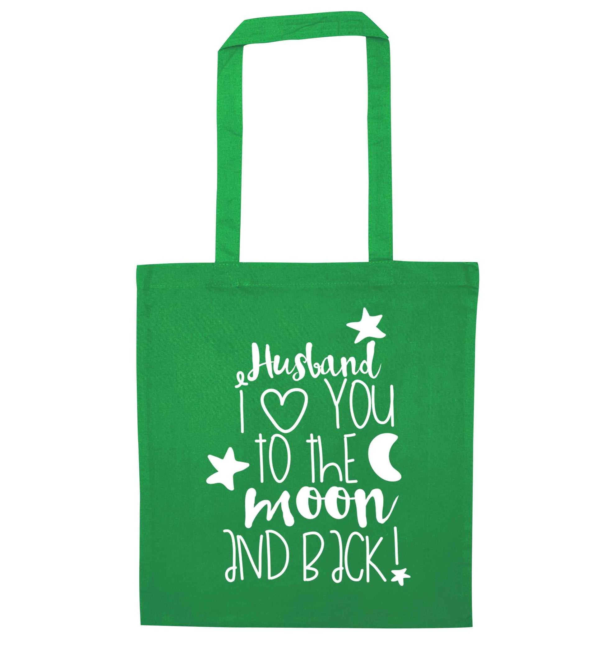 Husband I love you to the moon and back green tote bag