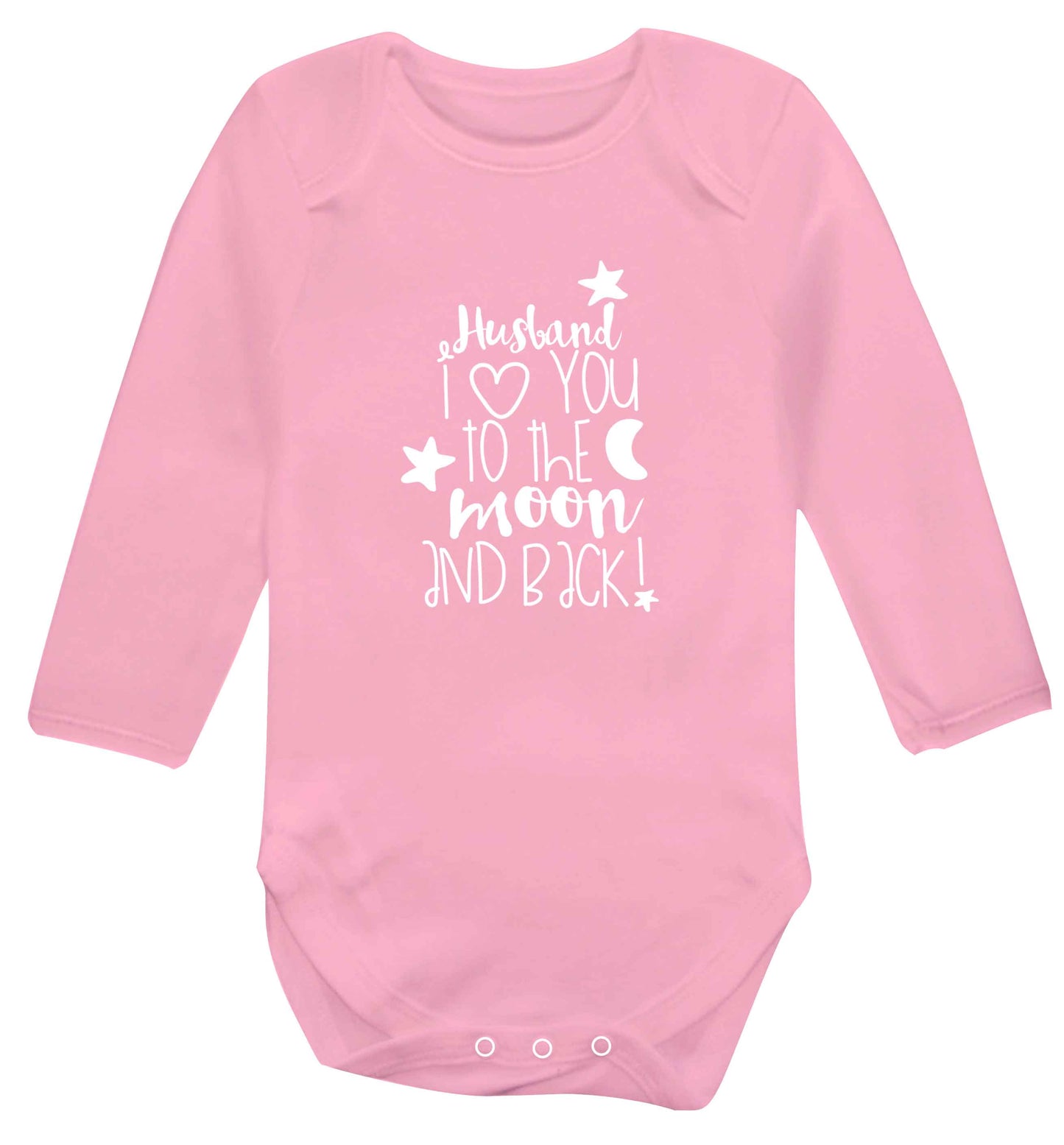 Husband I love you to the moon and back baby vest long sleeved pale pink 6-12 months