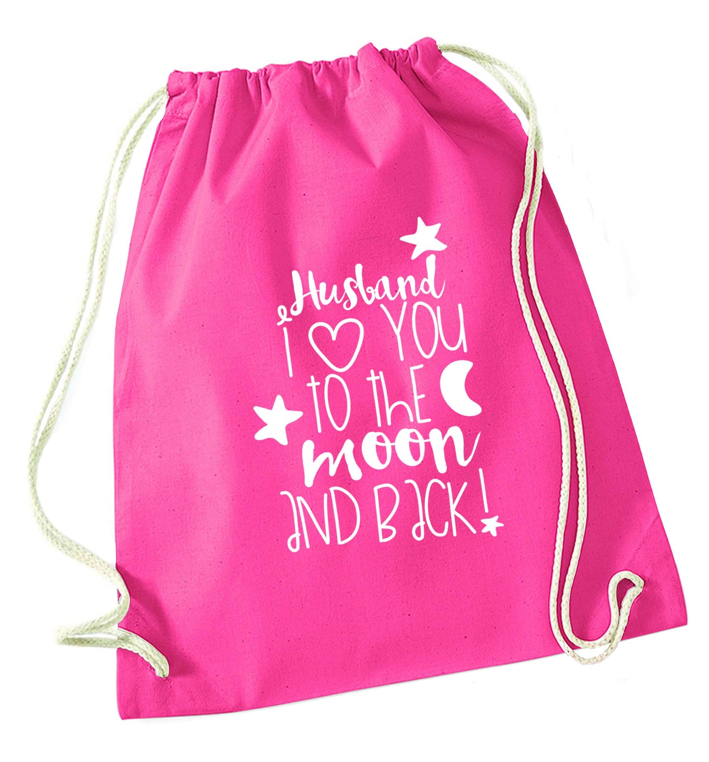 Husband I love you to the moon and back pink drawstring bag