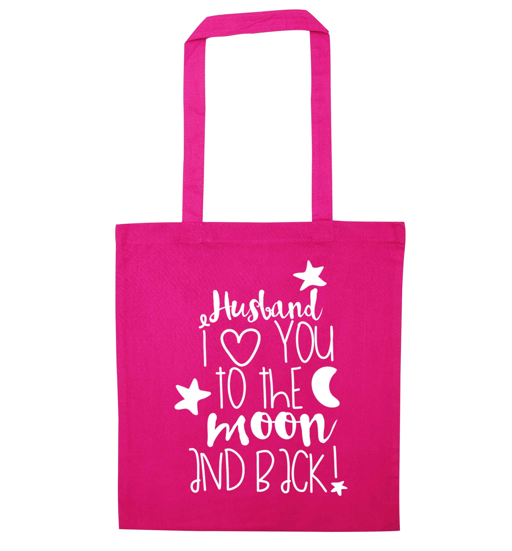 Husband I love you to the moon and back pink tote bag
