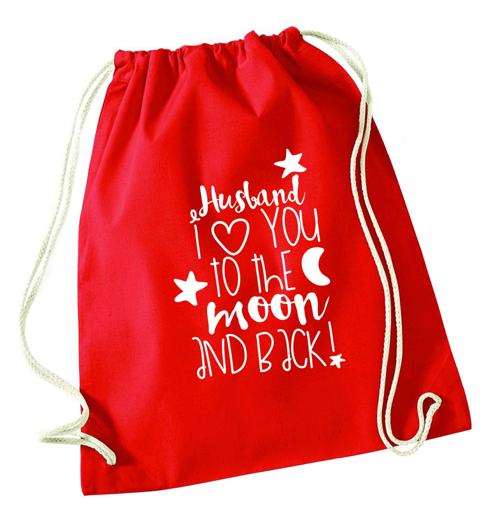Husband I love you to the moon and back red drawstring bag 
