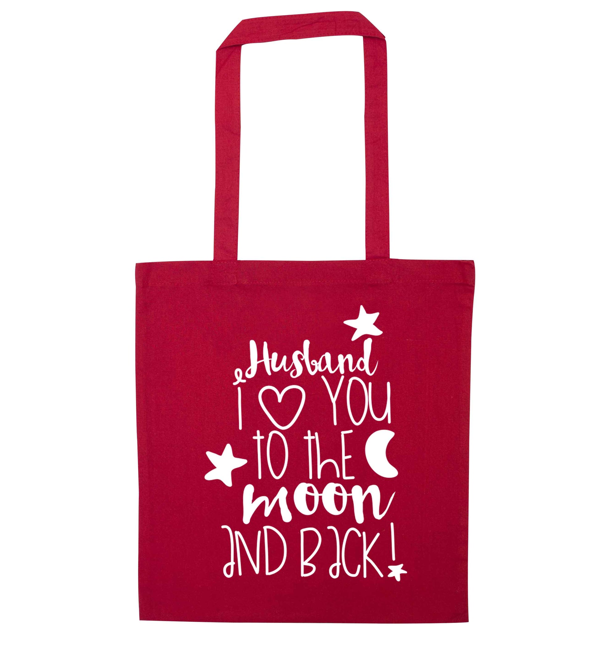 Husband I love you to the moon and back red tote bag