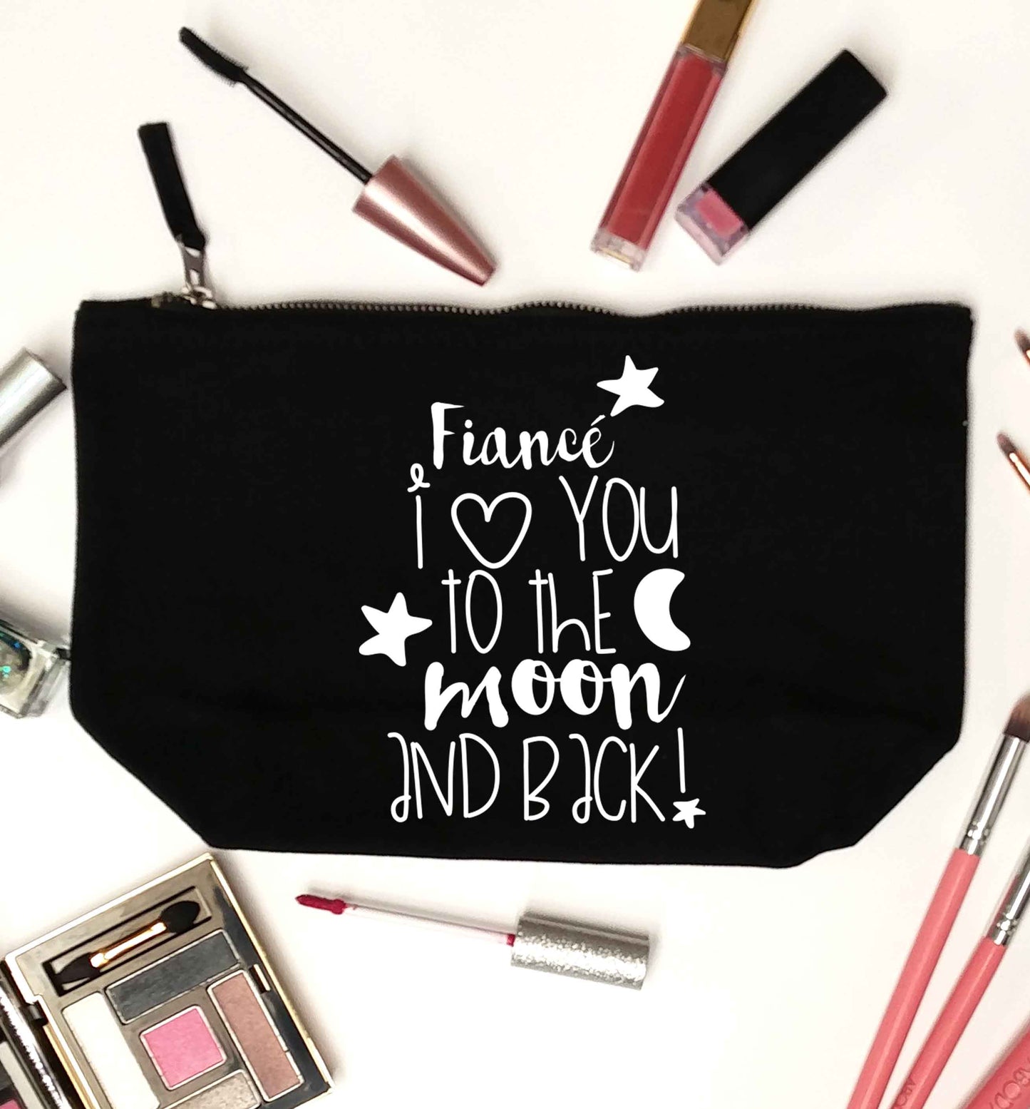 Fiancé I love you to the moon and back black makeup bag