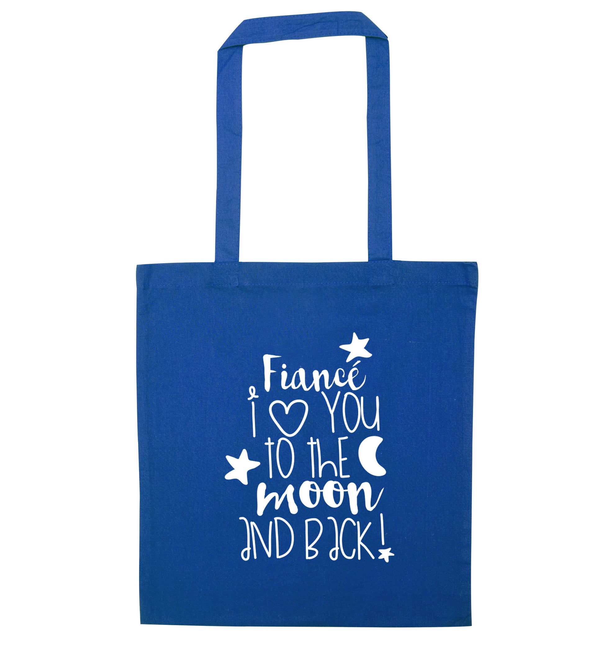 Fianc?_ I love you to the moon and back blue tote bag
