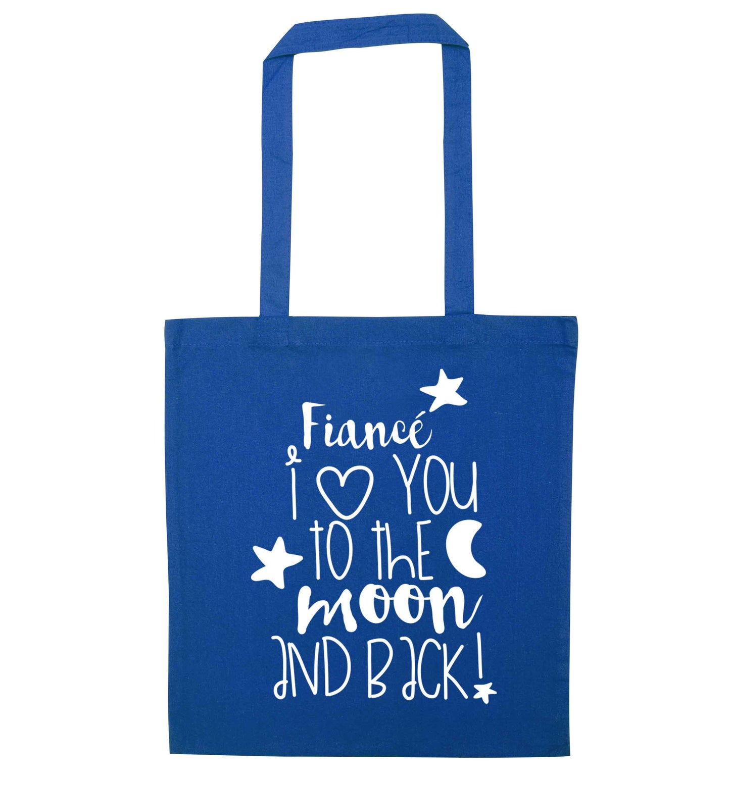 Fiancé I love you to the moon and back blue tote bag
