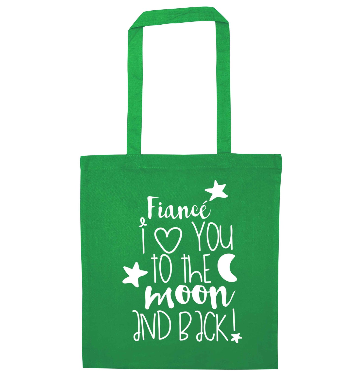Fiancé I love you to the moon and back green tote bag
