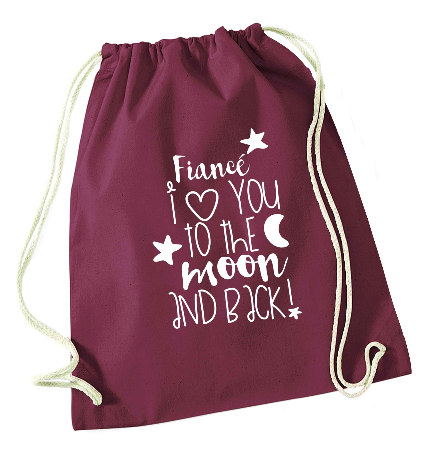 Fiancé I love you to the moon and back maroon drawstring bag