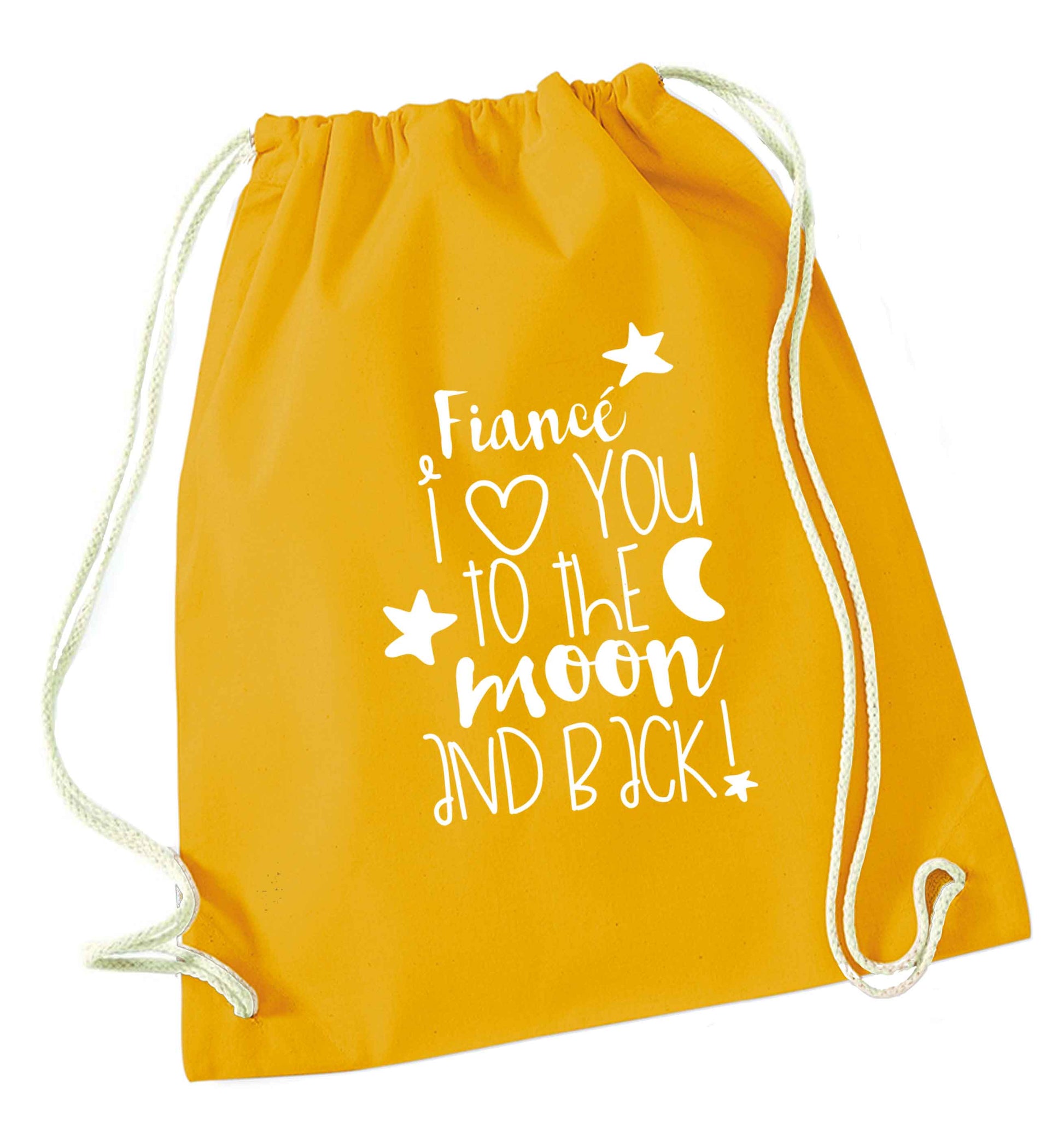 Fiancé I love you to the moon and back mustard drawstring bag