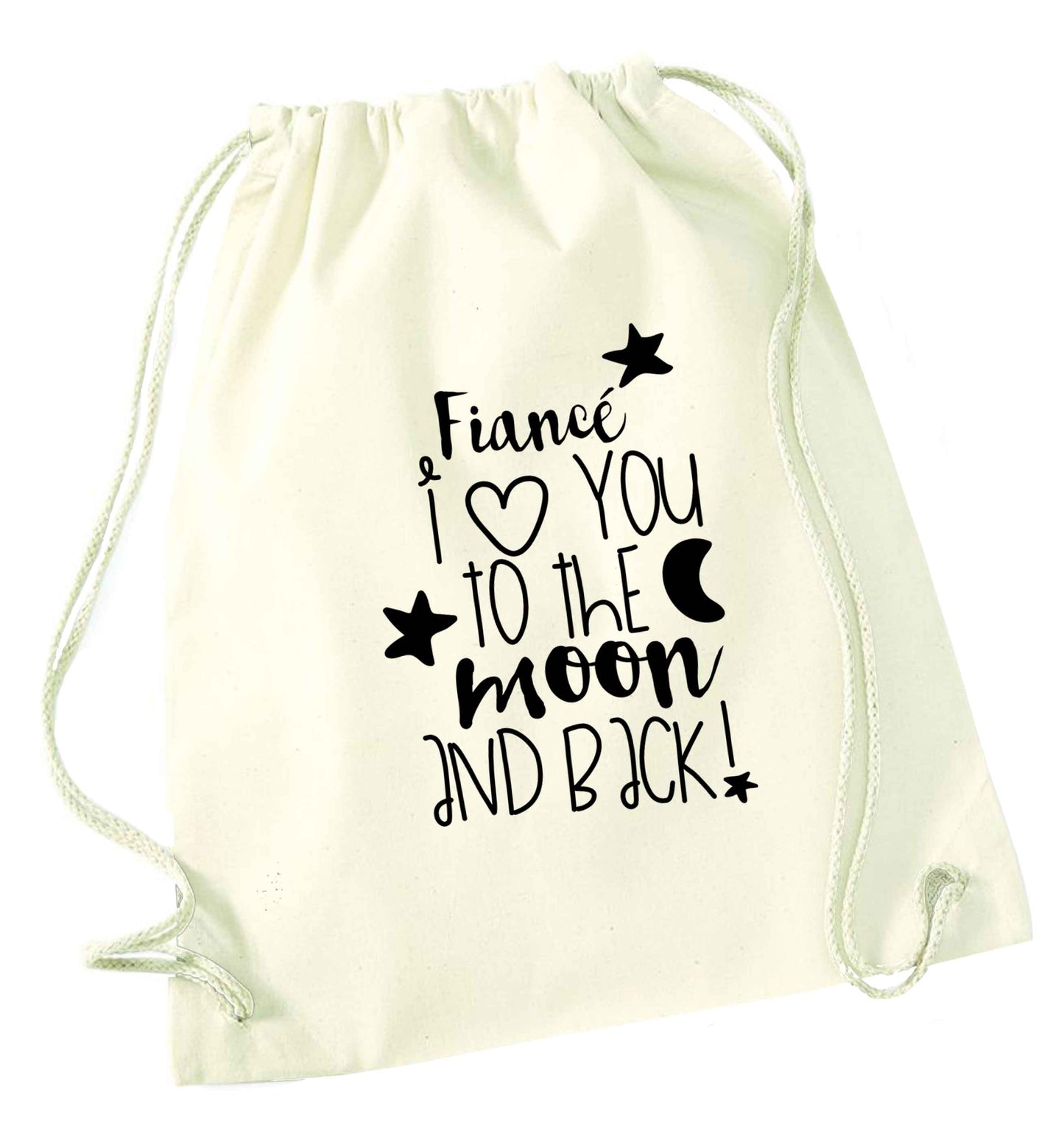 Fiancé I love you to the moon and back natural drawstring bag