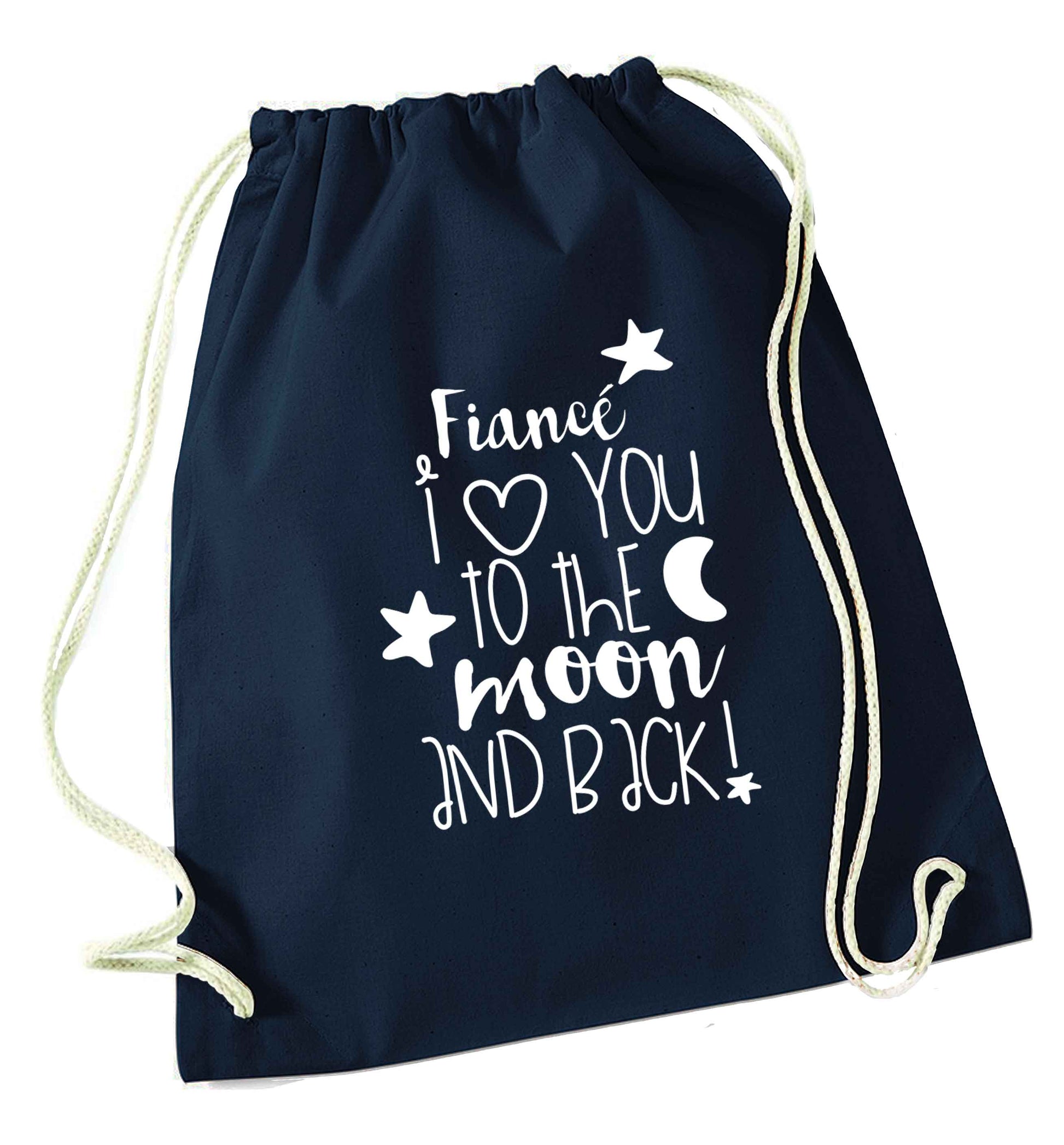 Fiancé I love you to the moon and back navy drawstring bag