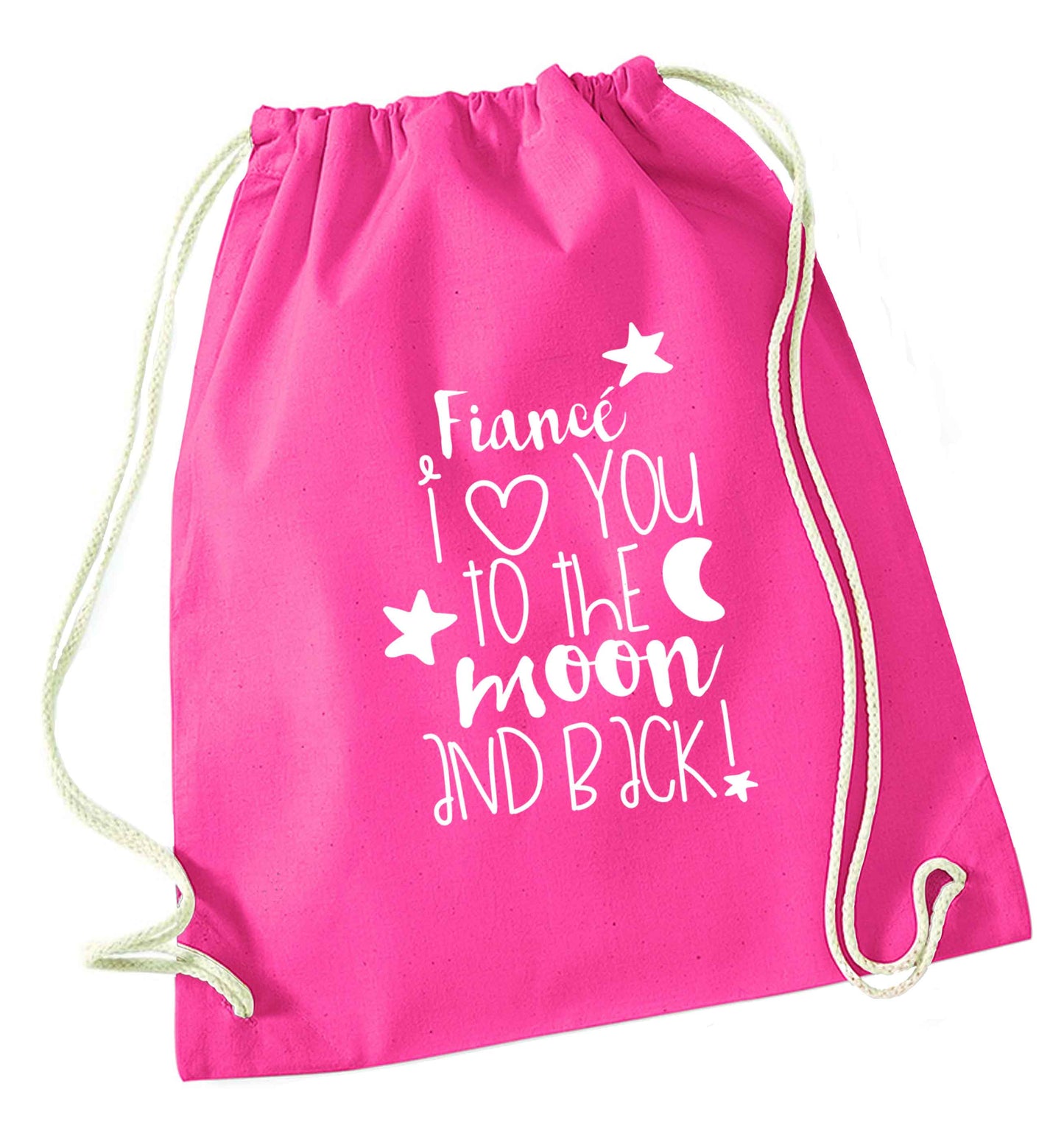 Fiancé I love you to the moon and back pink drawstring bag