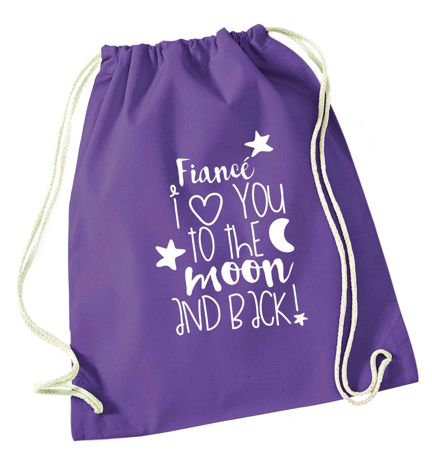 Fiancé I love you to the moon and back purple drawstring bag